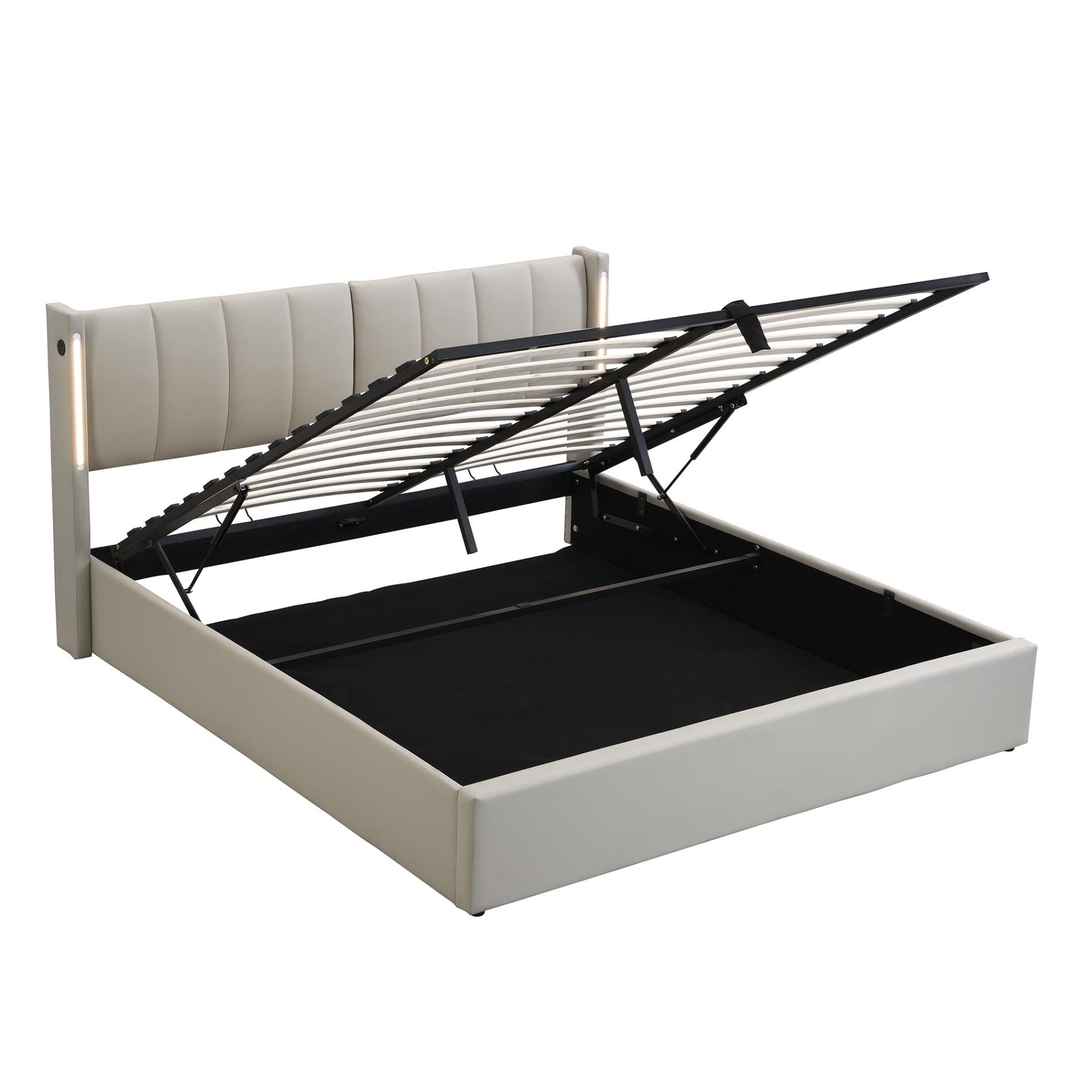 Lit Multifonctionnel LED avec USB Rechargeable, 180*200cm, Éclairage LED et Tête de Lit Réglable en PU Étanche, Lit Hydraulique avec Rangement - 6