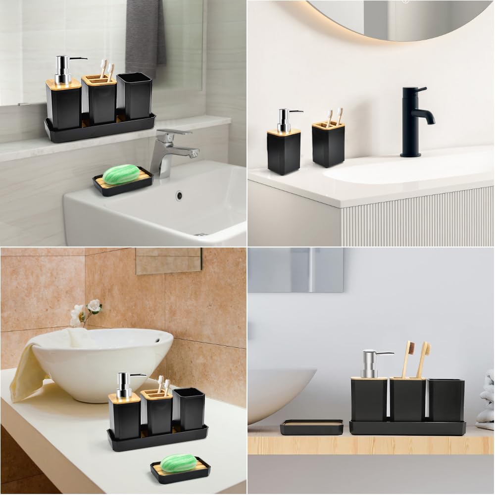 Porte-brosse à dents 5 pièces, gobelet à brosse à dents, distributeur de savon, porte-savon, ensemble de salle de bain pour salle de bain - 7