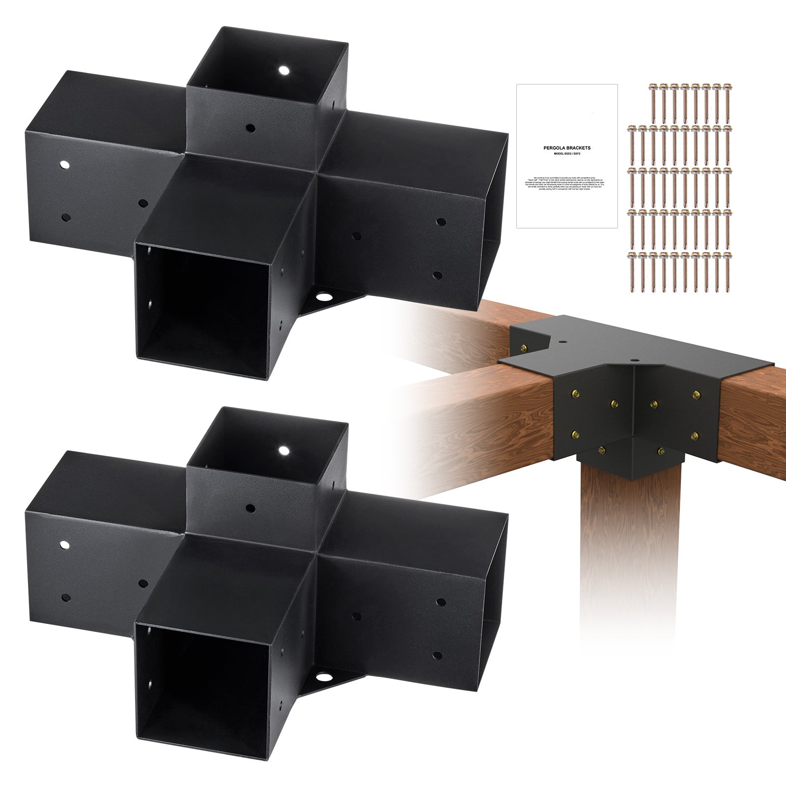 Kit supports de pergola SucceBuy 10,2 x 10,2 cm (intérieur 9,1 x 9,1 cm),support angle 4 voies pour menuiseries DIY,installation facile,2 pièces - 3
