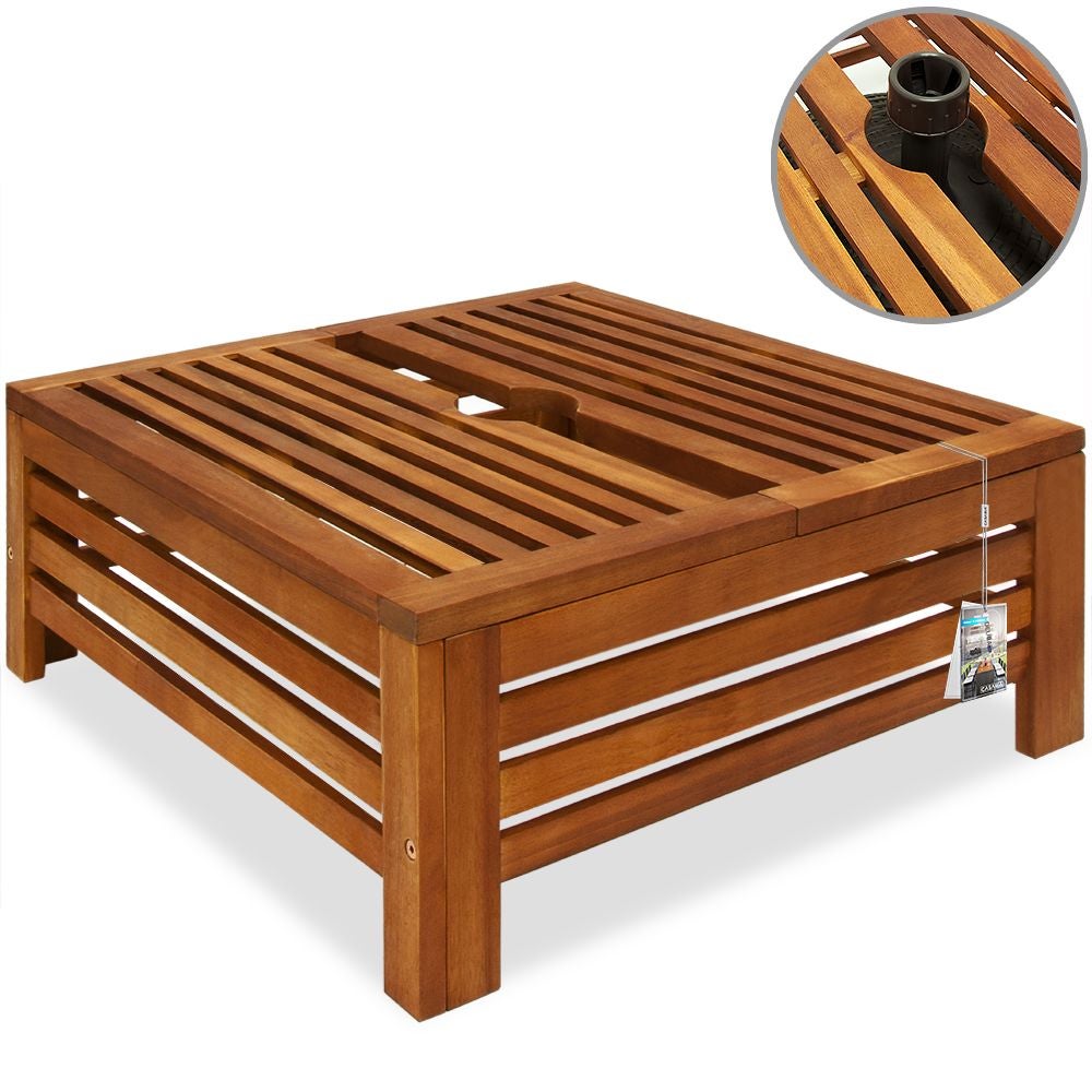 DEUBA Cache pied de parasol Table d´appoint extérieur en bois d'acacia 62x62x25cm diam. max. 9cm meuble jardin terrasse - 7