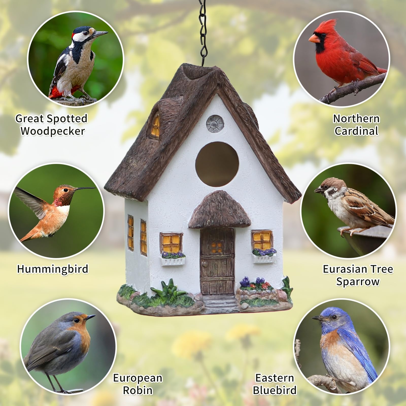 AULEDIO Casa para Aves, Suspensa e Impermeável, Abrigo Durável para Ninhos de Aves Silvestres em Jardins e Quintais (Branca) - 3