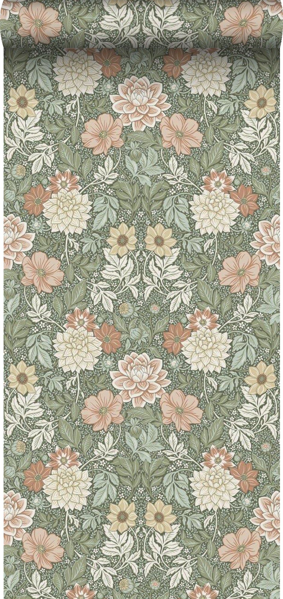 Tapeta vintage kwiaty w stylu secesyjnym zielonymIróżowym - 53 cm x 10.05 m - BORASTAPETER