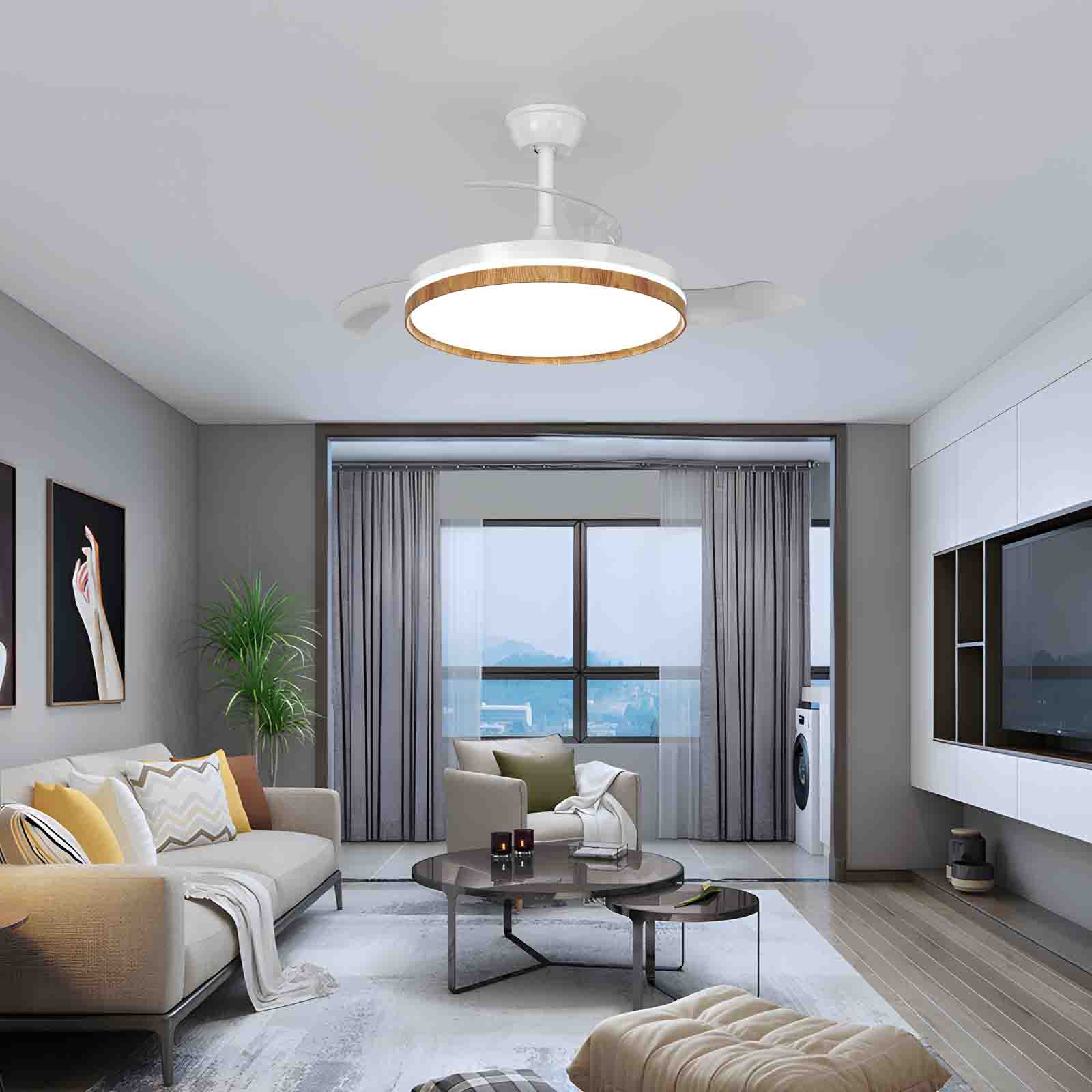 COMELY Ventilateur de plafond avec lumière LED 36W Ø106 cm blanc effet bois, 3000-6500K dimmable, télécommande - 7