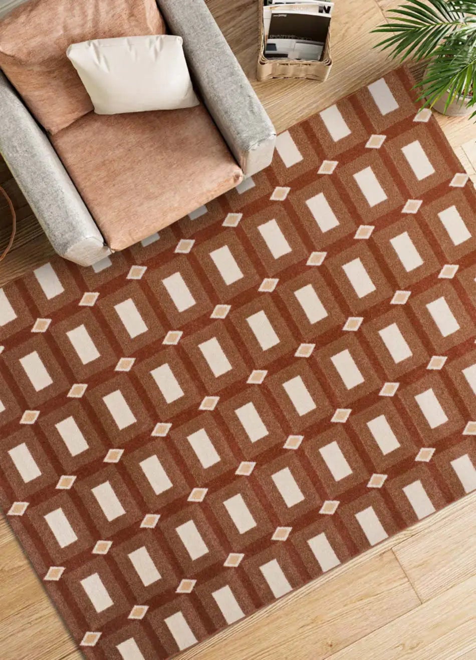 Dywan wewnętrzny prostokątny, miedziany / beżowy, 160 x 230 cm, ASTRA geometryczny - ATTICGO