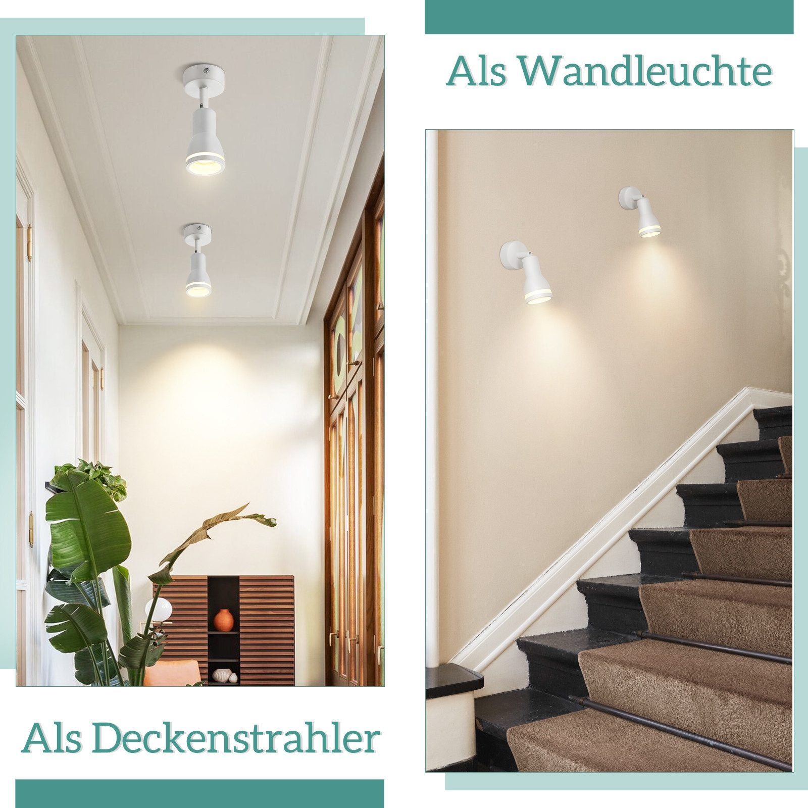 NETTLIFE Spot de plafond LED 1 ampoule blanc salon plafonnier orientable GU10 spot lampe moderne - 7