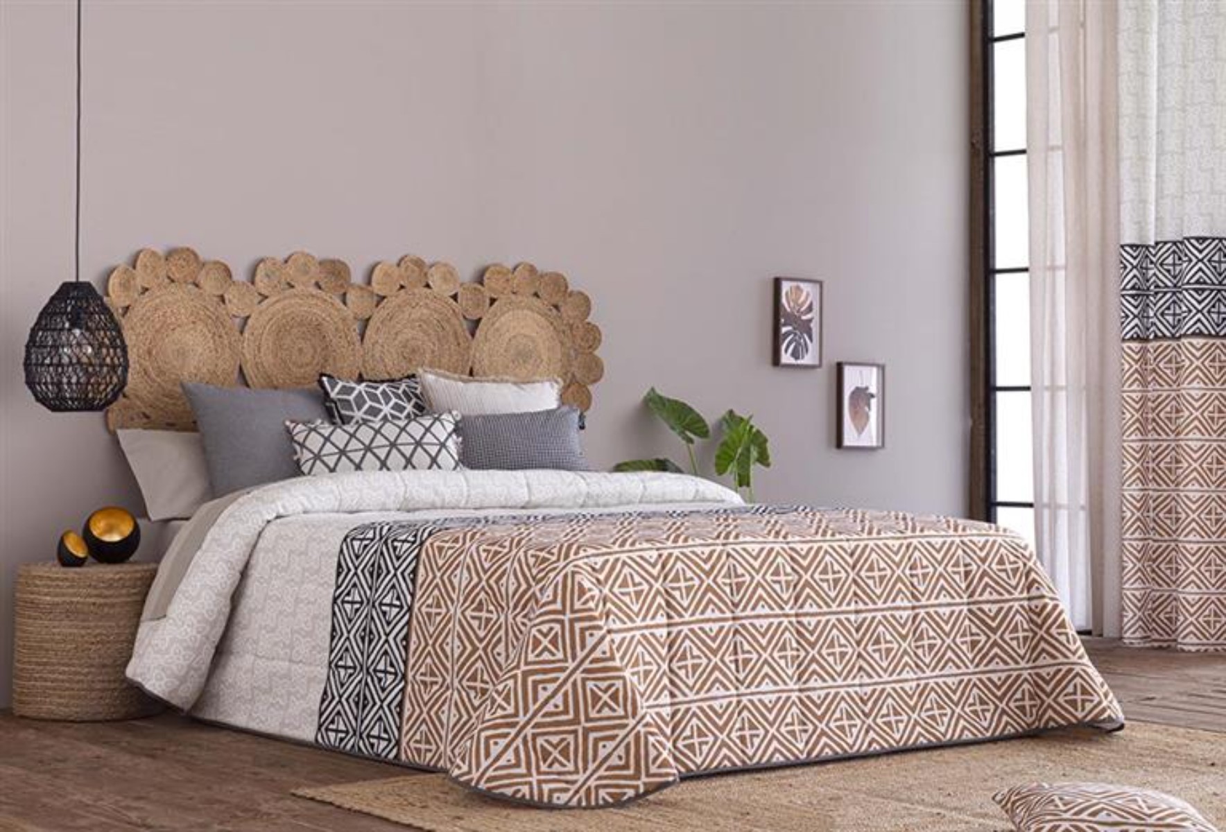 Colcha bouti estampada para invierno con relleno murcia beig para cama de 135 cm