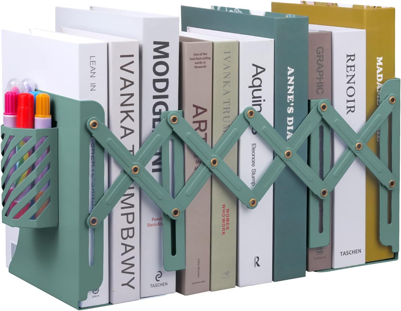 Szt. Wytrzymałe podpórki do książek z uchwytem na długopis, teleskopowe do kuchni, biura, szkoły, biblioteki dla dzieci (zielone)