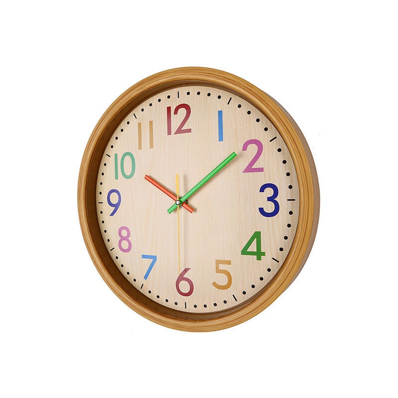 Horloge murale sans bruits de tic-tac pour les enfants, horloge murale silencieuse sans tic-tac Numéro coloré Décoration Horloge - 5