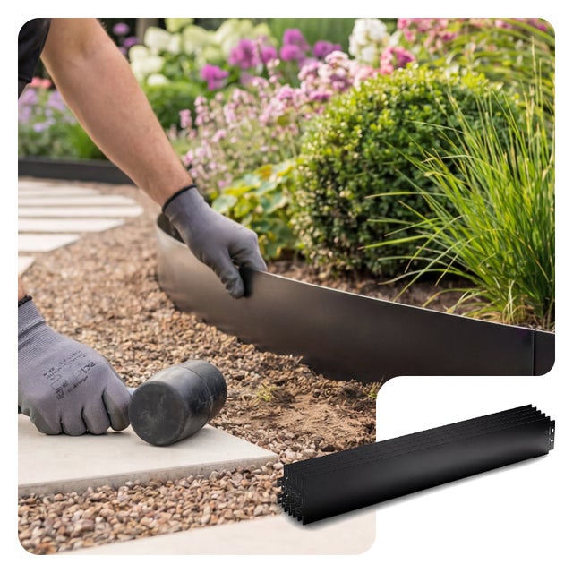 Lot de 20 Bordure de jardin en métal flexible 100x13cm noir - clôture gazon antirouille 20m - VOUNOT®