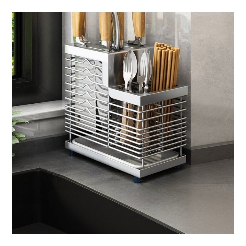 Uchwyt na noże ze stali nierdzewnej 304, uchwyt na noże do blatu kuchennego + uchwyt na pałeczki, kolory stali nierdzewnej, 24*12,7*22,8 cm