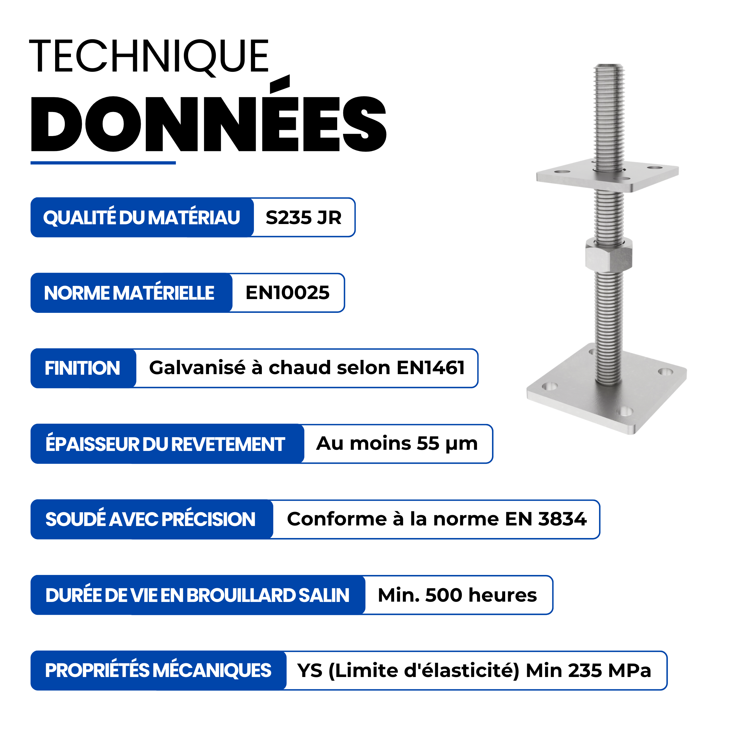 Support de poteau Galvanisé à chaud 70 x 70 mm | 30 - 180 mmhauteur reglable platine bois pied poteaux clôture GeZu Impex - 4