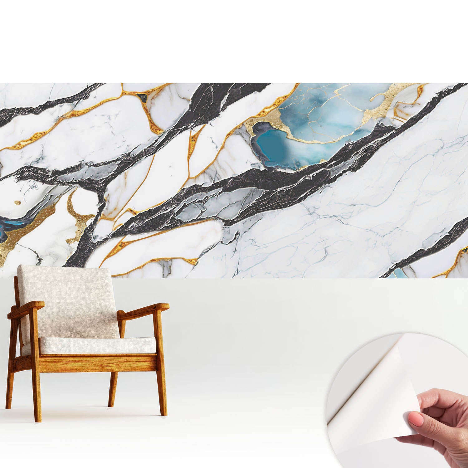 Tapeta samoprzylepna - nowoczesna stylowa elegancka wykończenie wysokiej jakości 250x104 cm - Marmur z czernią i błękitem TULUP