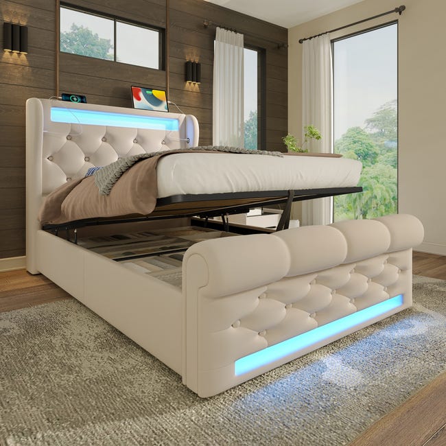 Letto cassa 90×200 cm con LED, presa USB, spazio di ripostiglio, in velluto, rosa, senza materasso | Leroy Merlin Letto cassa 90×200 cm con LED, presa USB, spazio di ripostiglio, in velluto, rosa, senza materasso | Leroy Merlin