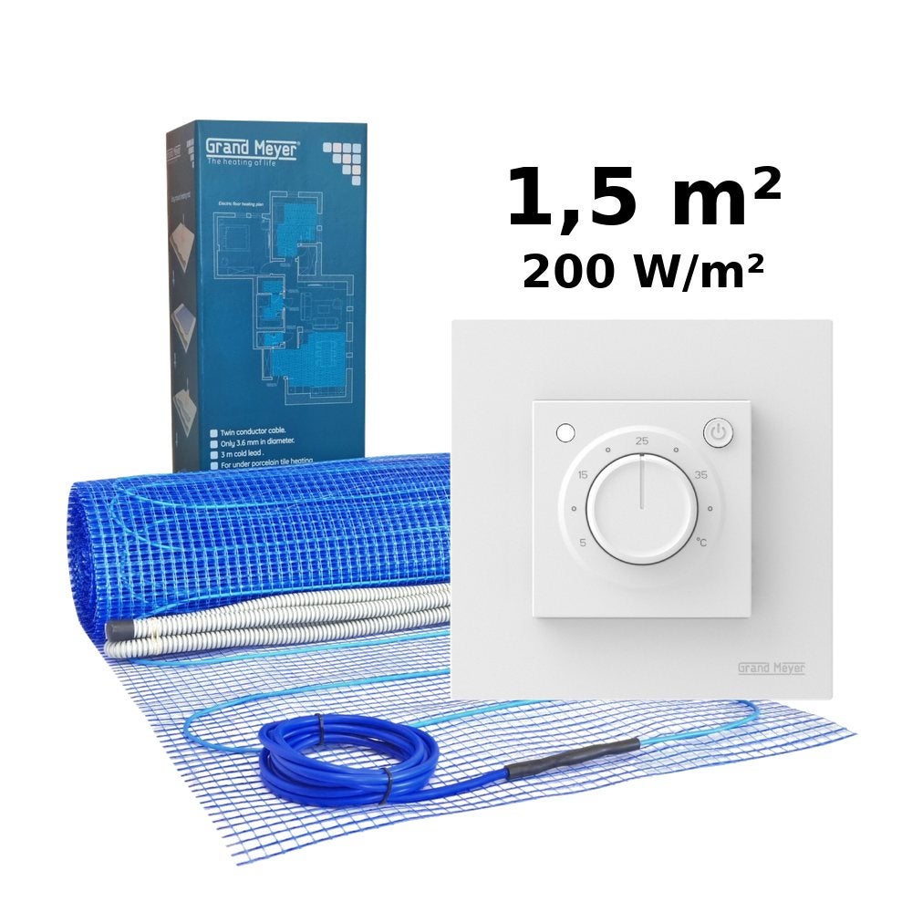 Zestaw do ogrzewania podłogowego 1,5 m², 200 W/m² + termostat MST-9