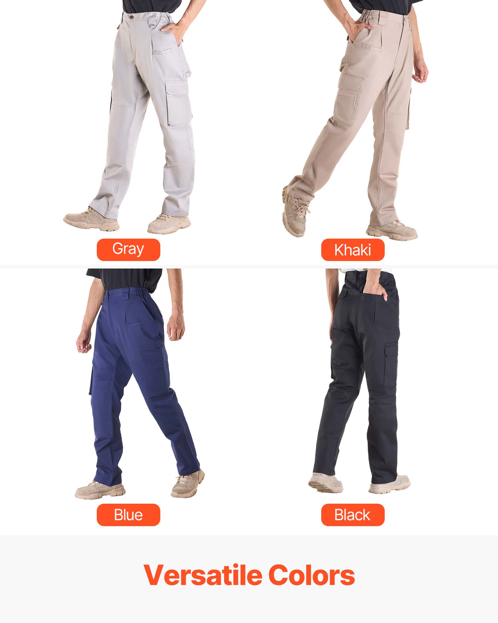 Pantalon Ignifuge Homme XXL,VEVOR Cargo Coton Résistant Flammes/Déchirures,Multi-poches,Taille Élastique,Pour Soudage/Soudeurs/Sorties,Noir - 6