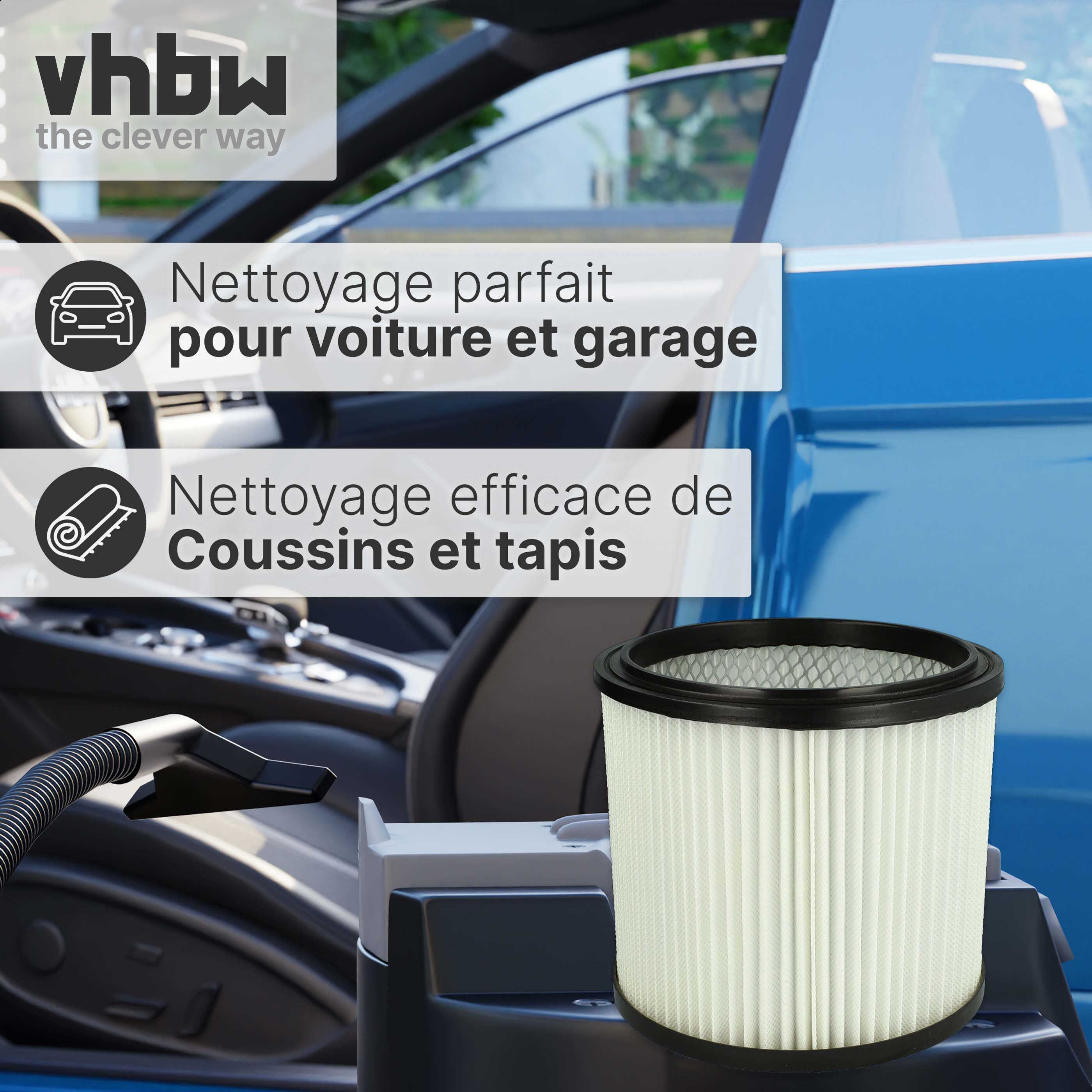 vhbw 1x filtre plissé compatible avec AEG NT 1100 aspirateur - noir / blanc - 4