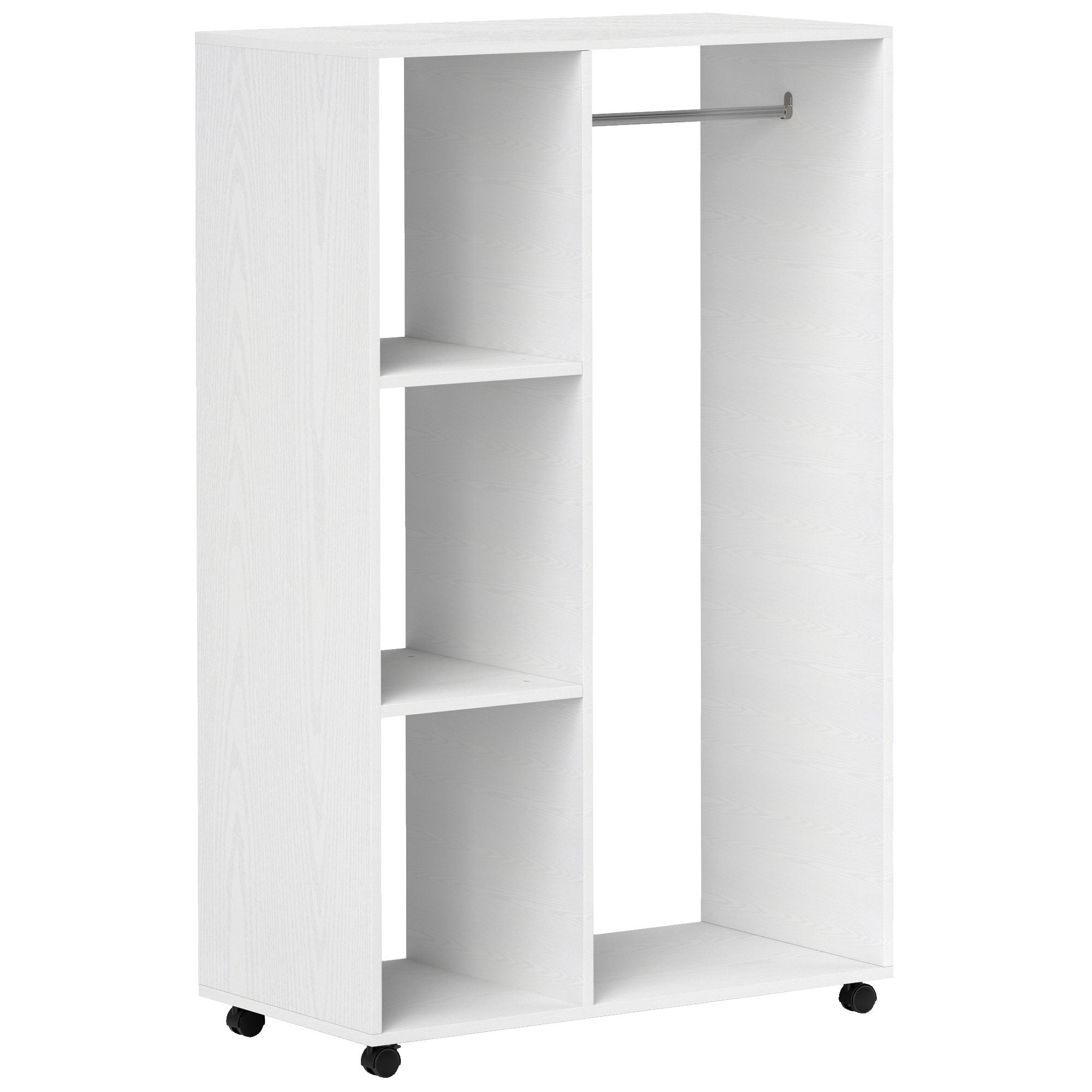 Mobilny wózek do przechowywania z szafą, 3 półki, elegancki design do przedpokoju, sypialni, 80 x 40 x 128 cm, biały