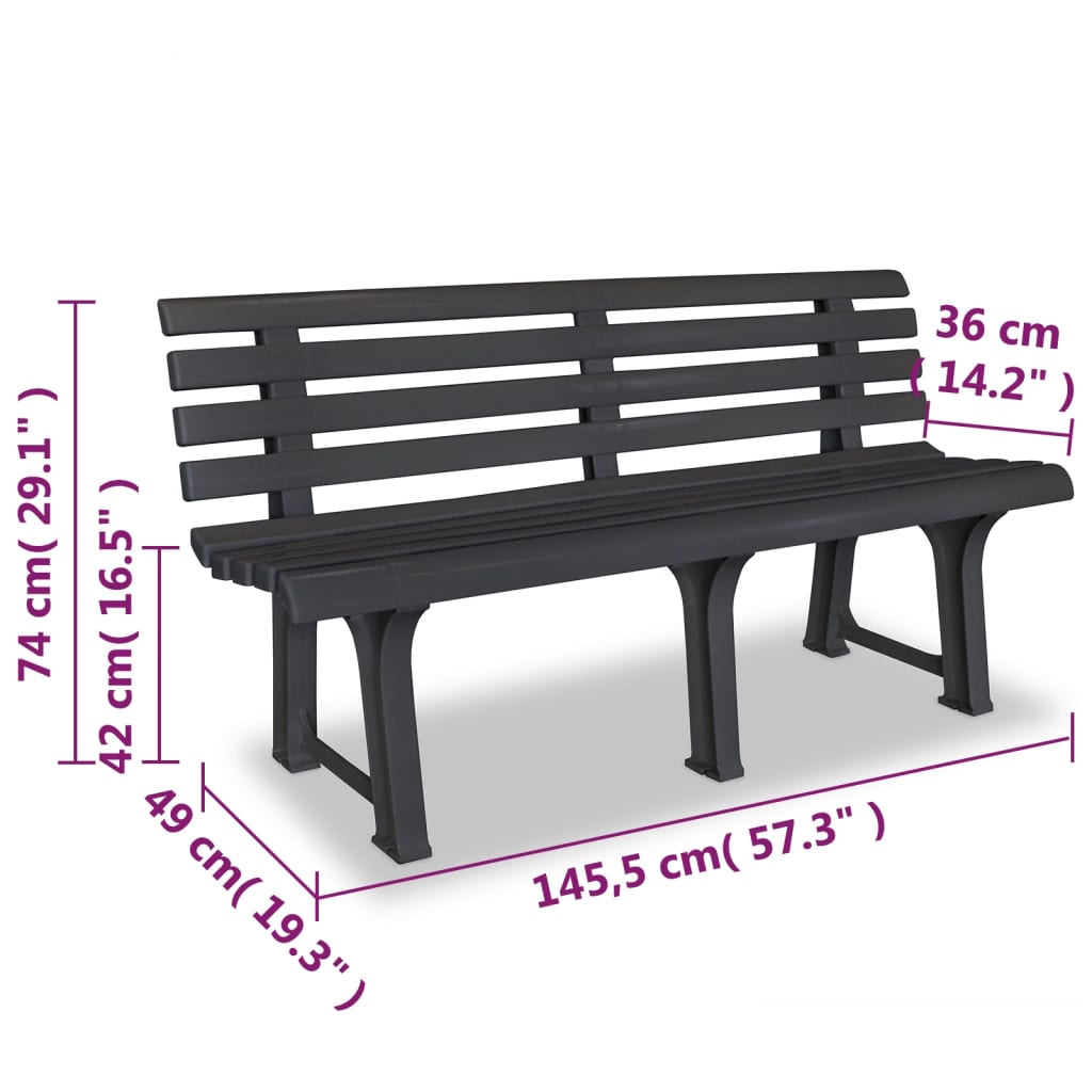 Banc de jardin 145,5 cm plastique anthracite - 6