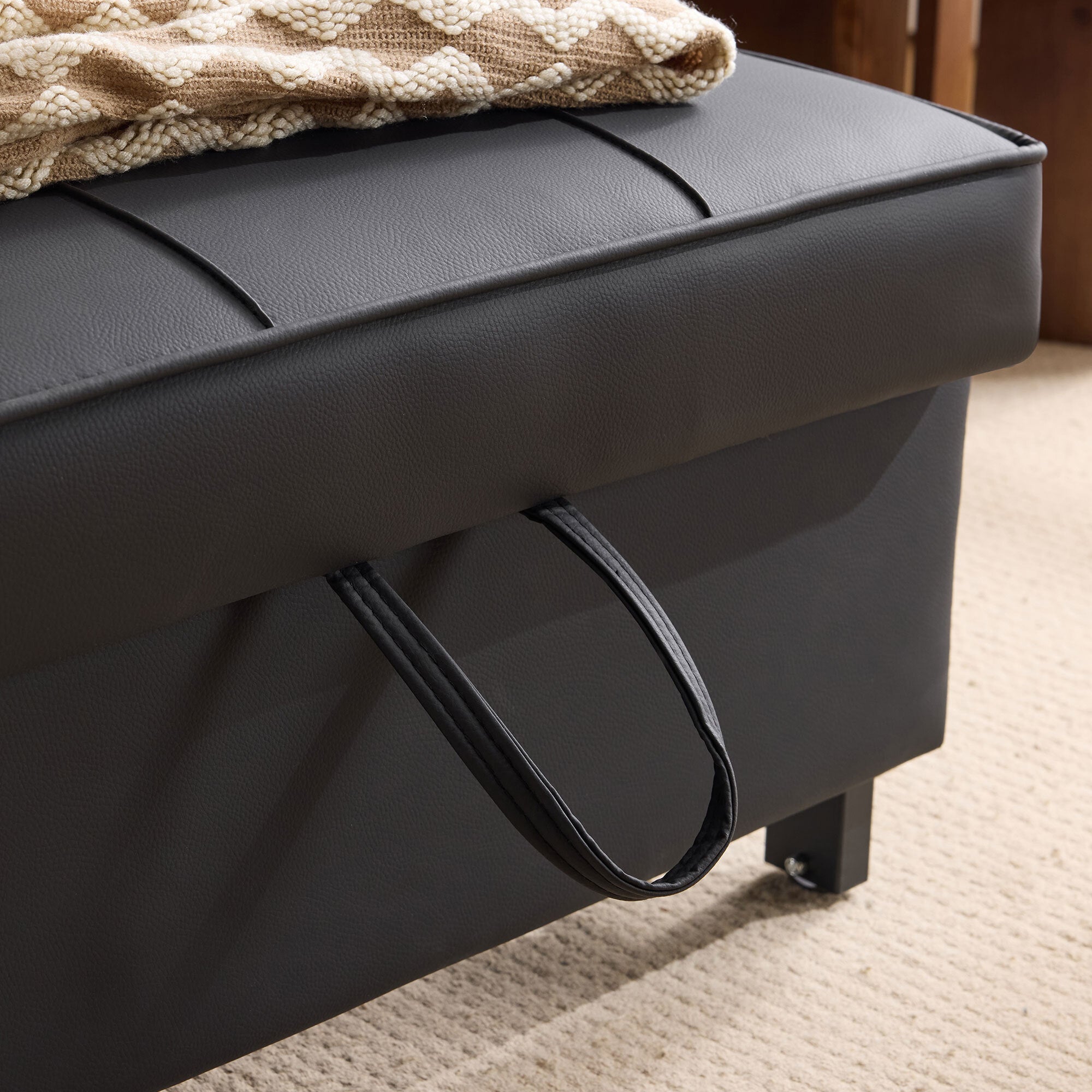 Canapé-lit simple convertible 3 en 1 avec porte-gobelets et port USB , Fauteuil avec 1 Oreiller, Poche de Rangement Latérale, Noir - 5