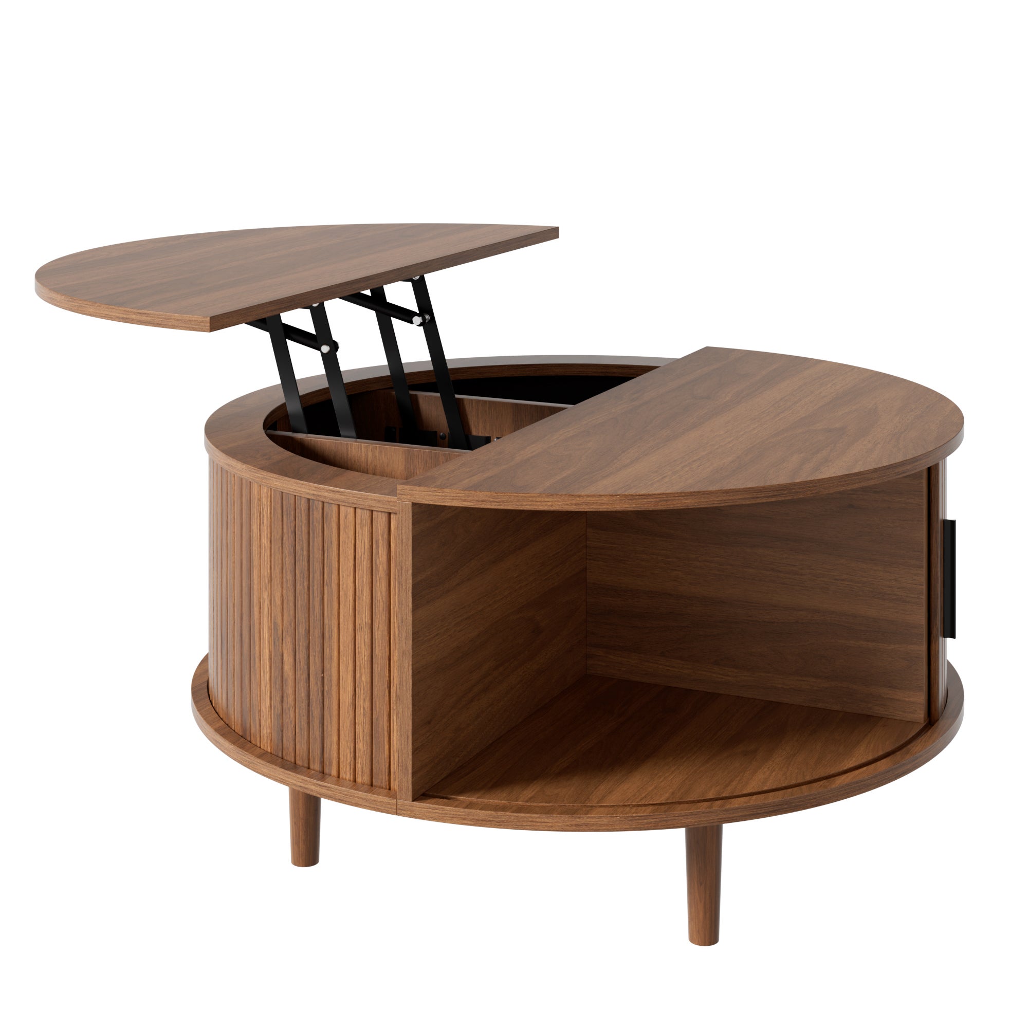 Table basse ronde réglable 80x80x59 cm avec tiroir coulissant , rangement intégré, MDF, Noyer - 9