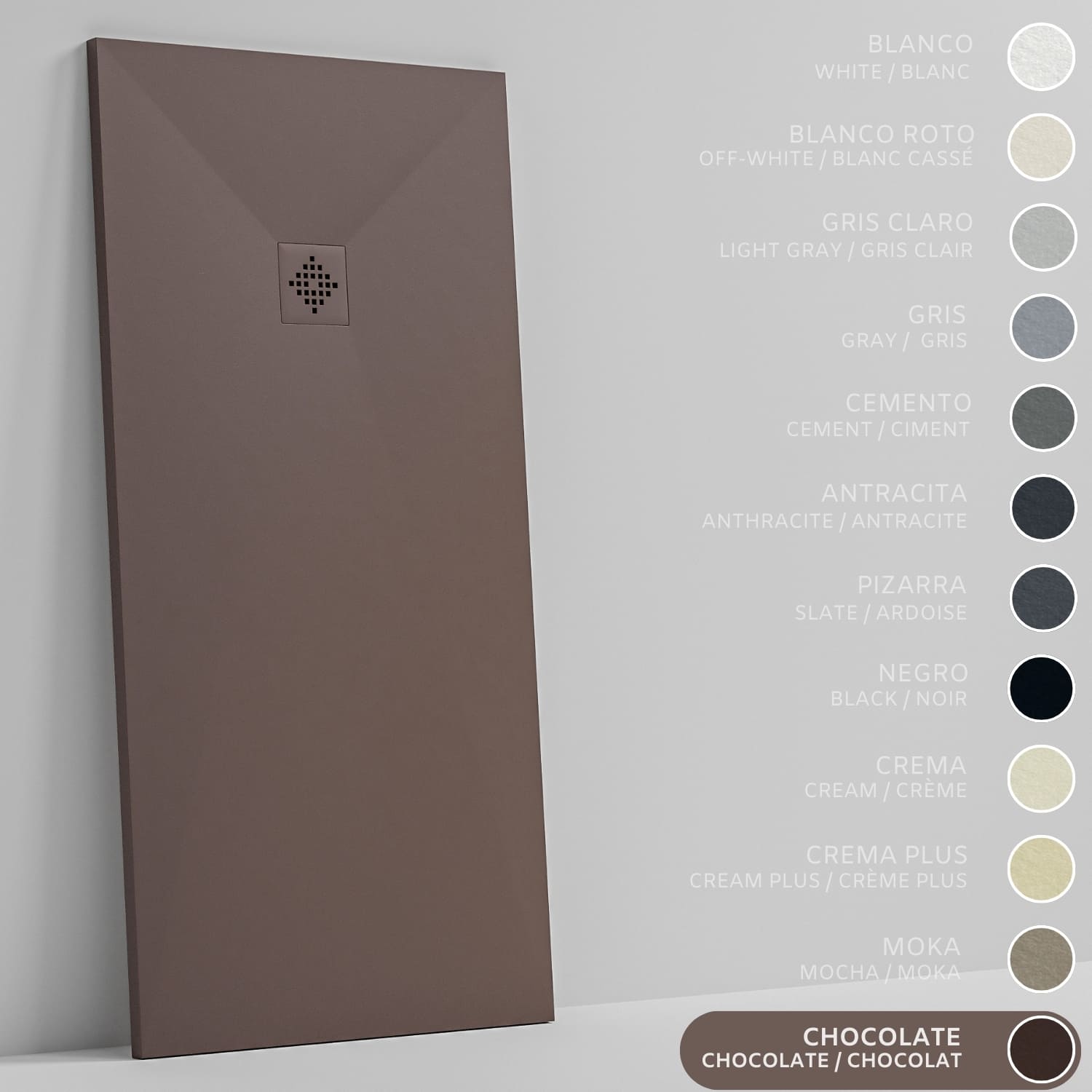 SOULHOME Brodzik prysznicowy– Żywica– Gel Coat– Gładka/Kamienna tekstura – Antypoślizgowy – Kolor czekoladowy – 170x90- Niski 3 cm– SAME