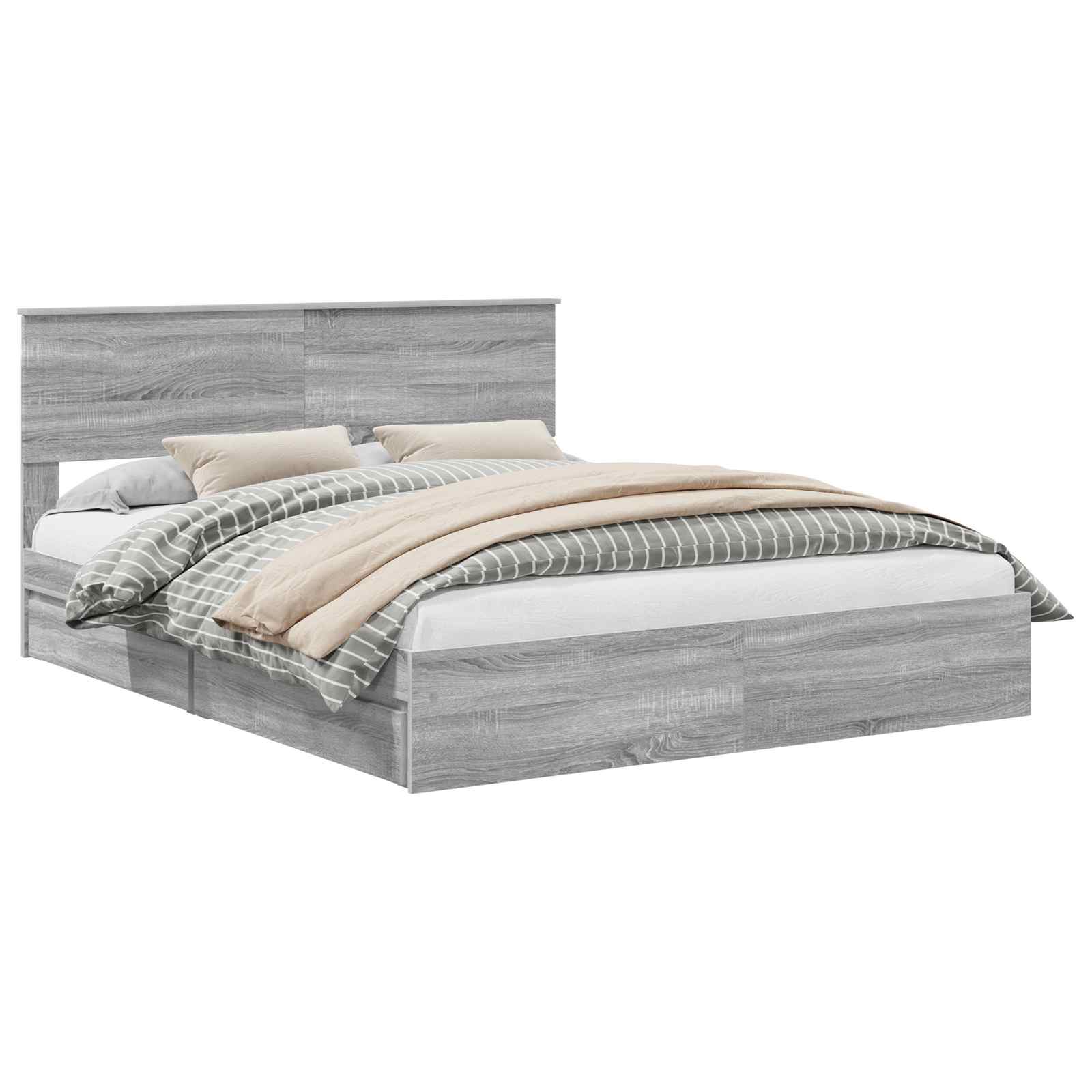 Lit avec rangement, panneau de bois, gris, pour la chambre, 160 × 200 cm - 2