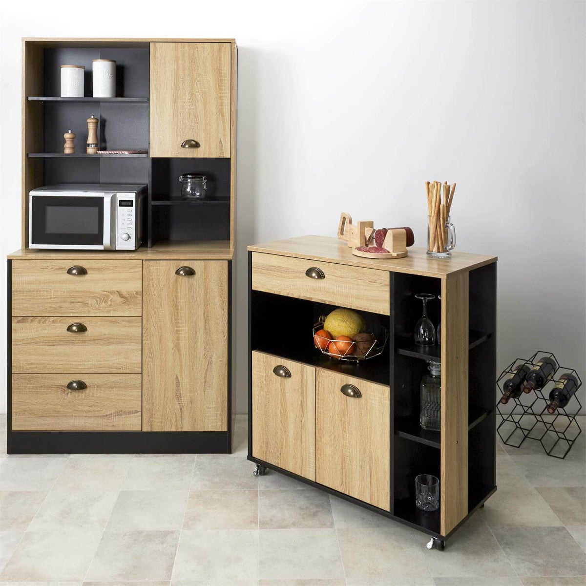 DINAJ - Buffet Vaisselier Multi-Rangement Aspect Bois - 8