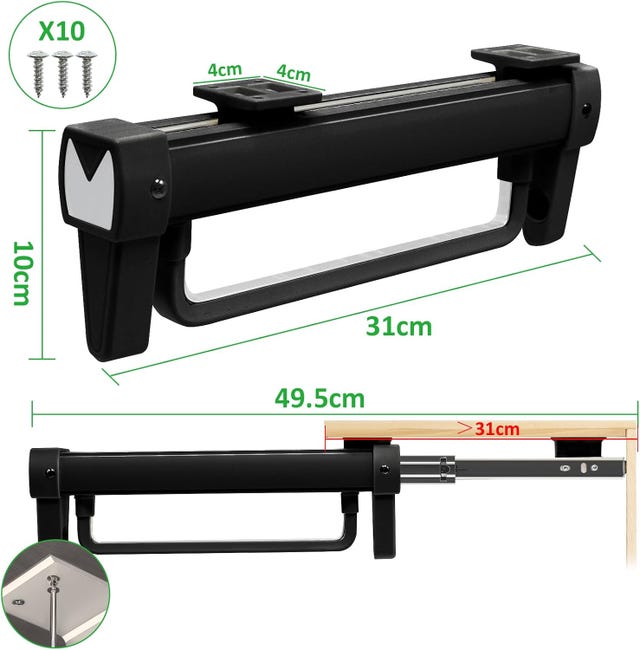 Bastone appendiabiti da 40-120 cm con luce, asta per armadio in metallo nera con 2 Bastone appendiabiti da 40-120 cm con luce, asta per armadio in metallo nera con 2