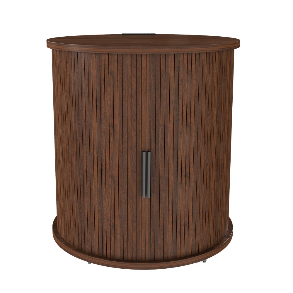 Table de Chevet Cylindrique Mid-Century avec Station de Charge (Prise + 2 USB), Porte Coulissante et Rangement - 2
