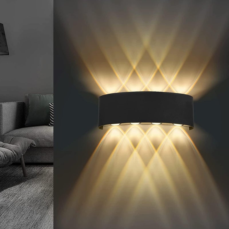 Lampa ścienna, 22x8x5cm, Up and Down, Czarna zewnętrzna 8w, IP 65 Kinkiet LED Biały Ciepły 3000K, Oprawa Ścienna Wewnętrzna Salon