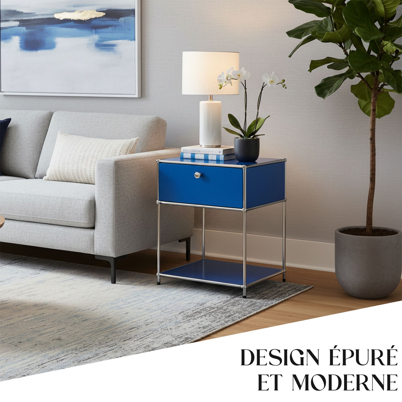 Étagère métal chromé design épuré, Concept Epuré MK-139, L50 × P40 × H65 cm, Bleu - 2