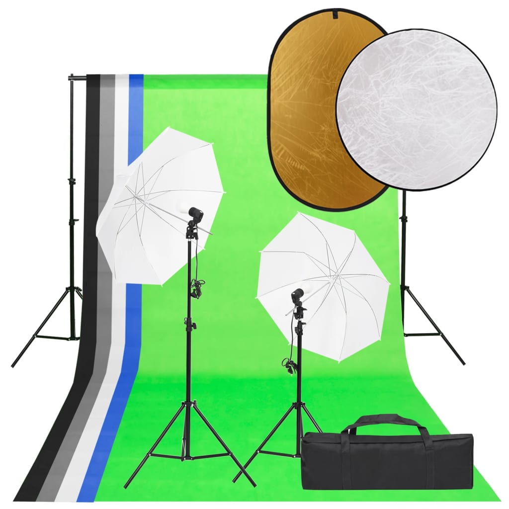 Kit de estudio fotográfico con set de luces, fondo y reflector vidaxl