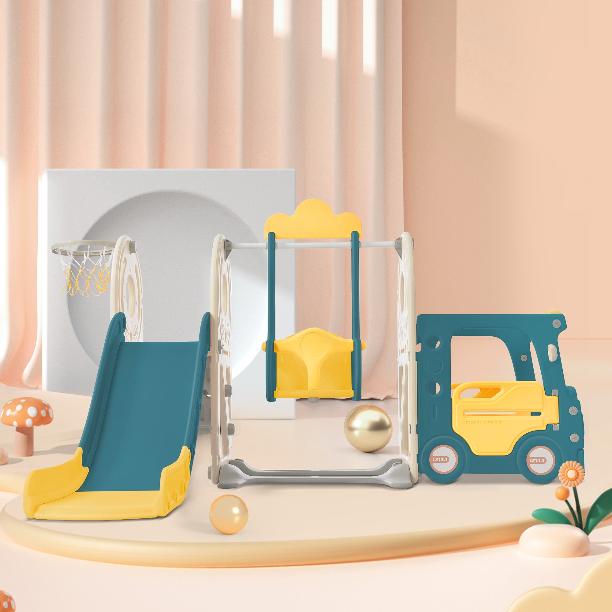 Combinaison Balançoire Et Toboggan 9 En 1 Pour Enfants - Toboggan Extra Long Renforcé, Idéal Intérieur/Extérieur (Vitality Kaki)