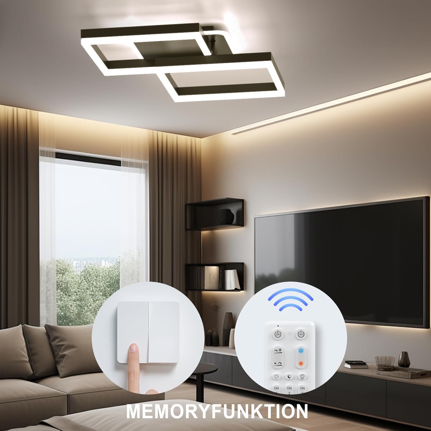 40W Plafonnier LED Lampe de Salon Noir Dimmable avec Télécommande Lampe de Chambre Moderne pour Cuisine Couloir Bureau Salle à Manger - 4