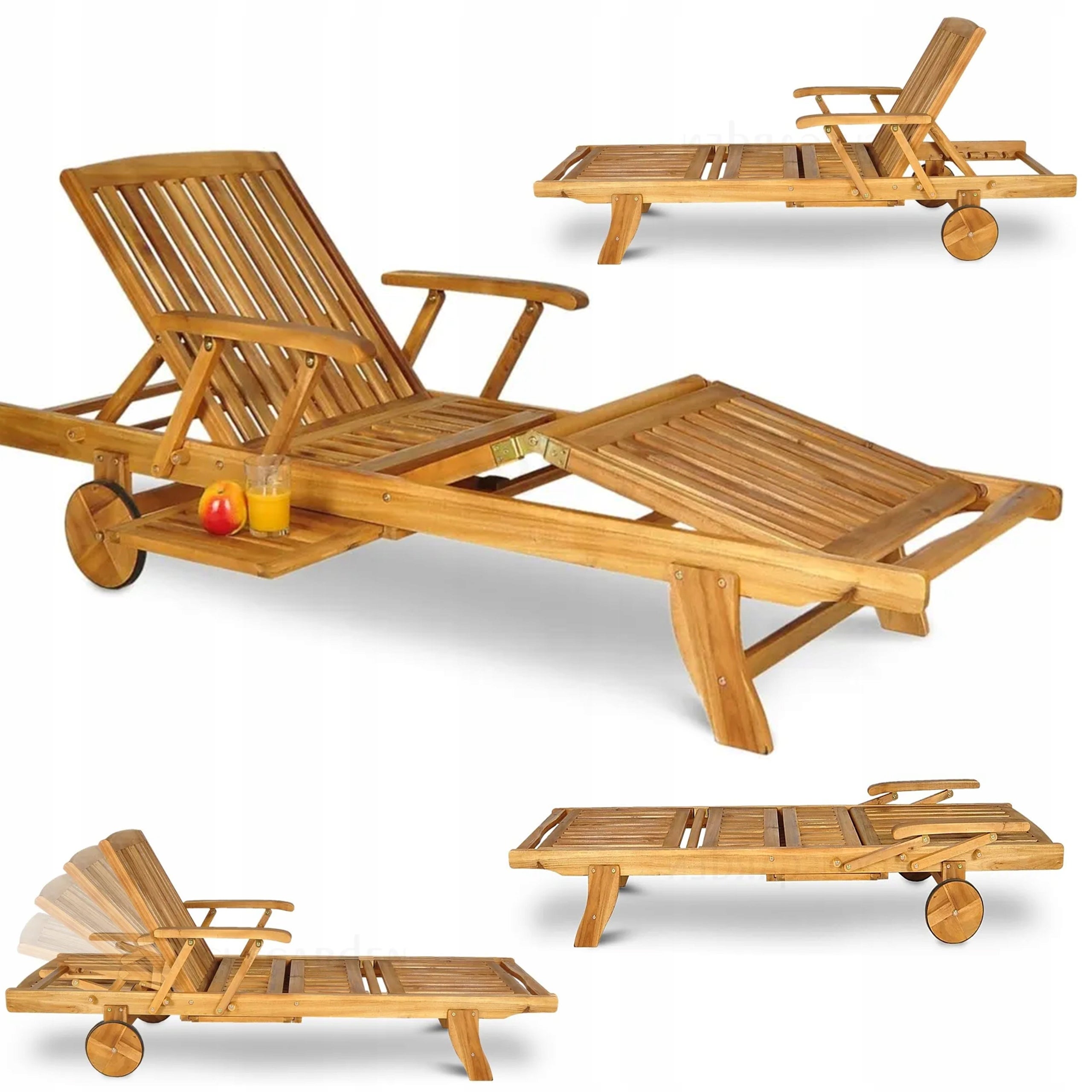 Leżak Ogrodowy Focus Garden Plażowy Składany Havana Drewniany Na Taras Uchwyt Kółka 1 Szt