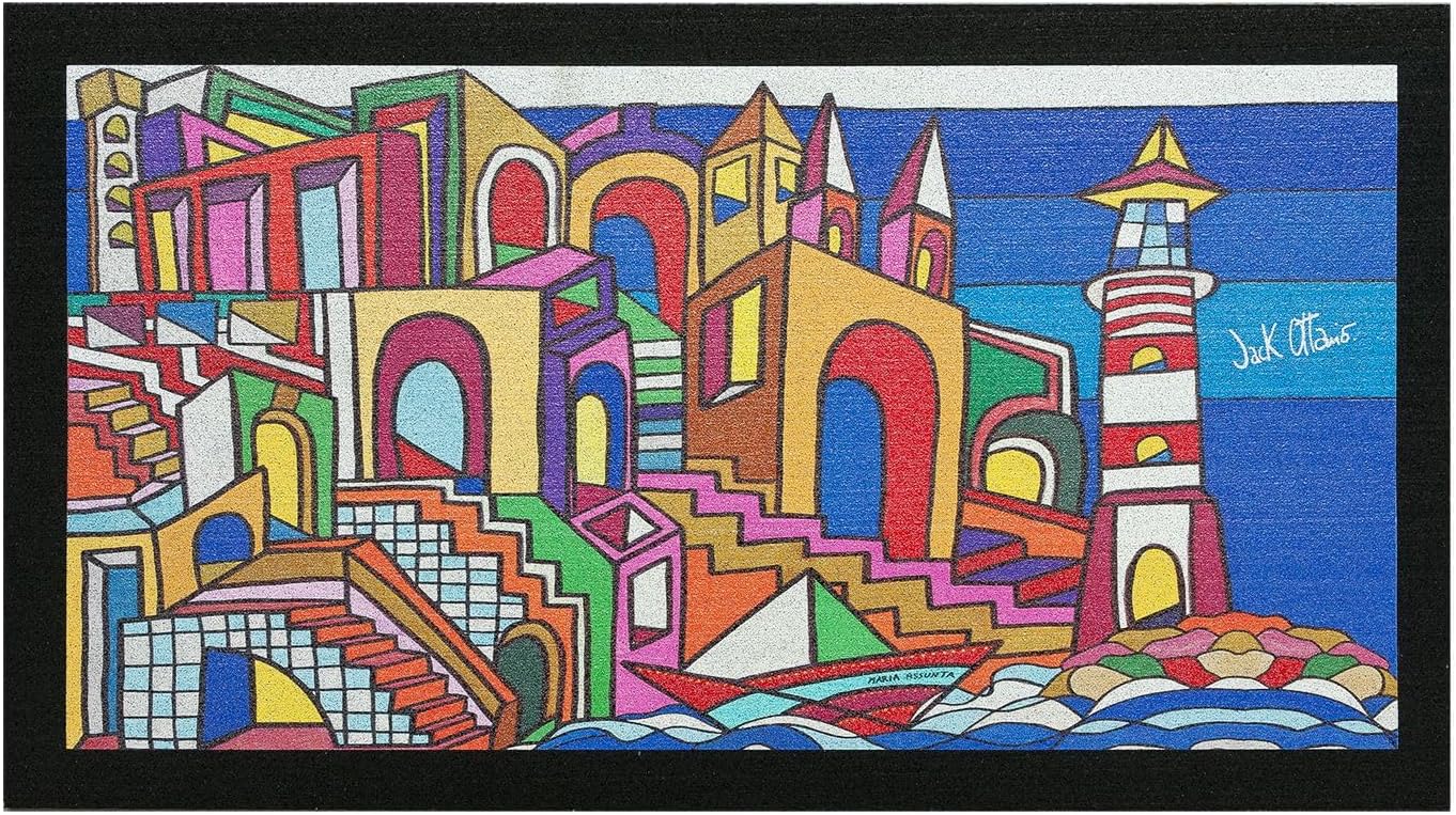 Felpudo de goma reciclado 40x70 cm sostenible antideslizante entrada casa rectangular pop art jack ottanio dib_calata ammare (e)