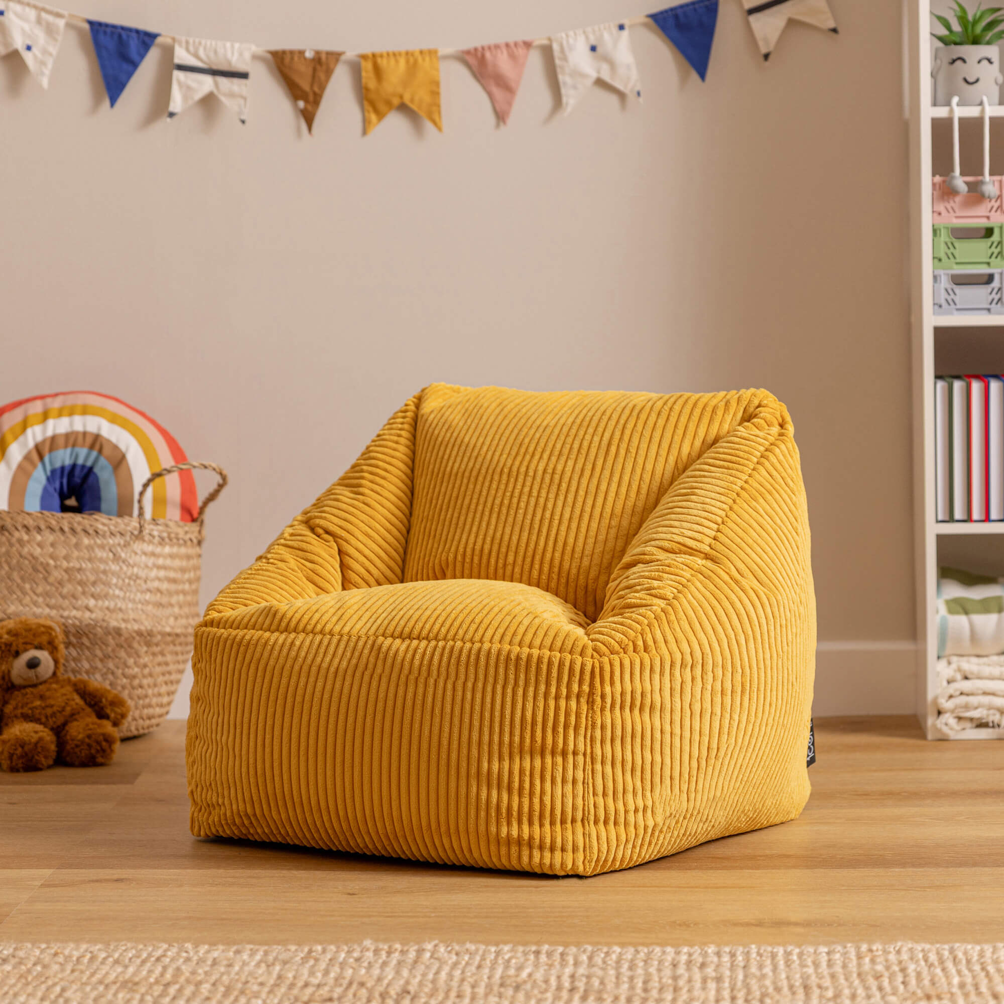 Lot de 2 poufs fauteuils enfant Icon velours côtelé jaune ocre, chambre, salon, 55x55xcm Oeko-Tex® - 2