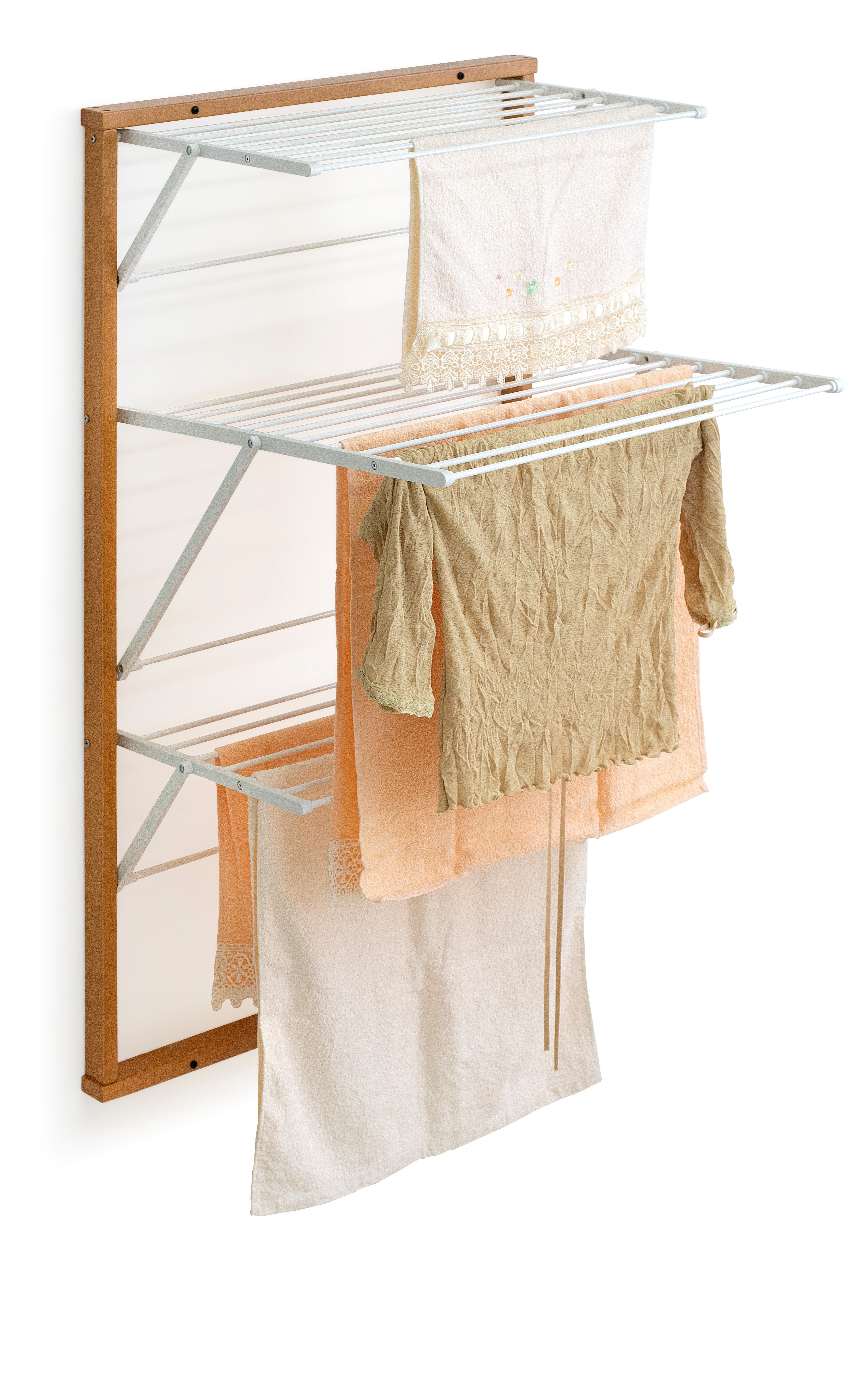 ARIT - KARIM Étendoir à Linge Mural, 15 mètres de corde à linge, facile à fixer au mur, 4 chevilles incluses - Couleur cerise - 7