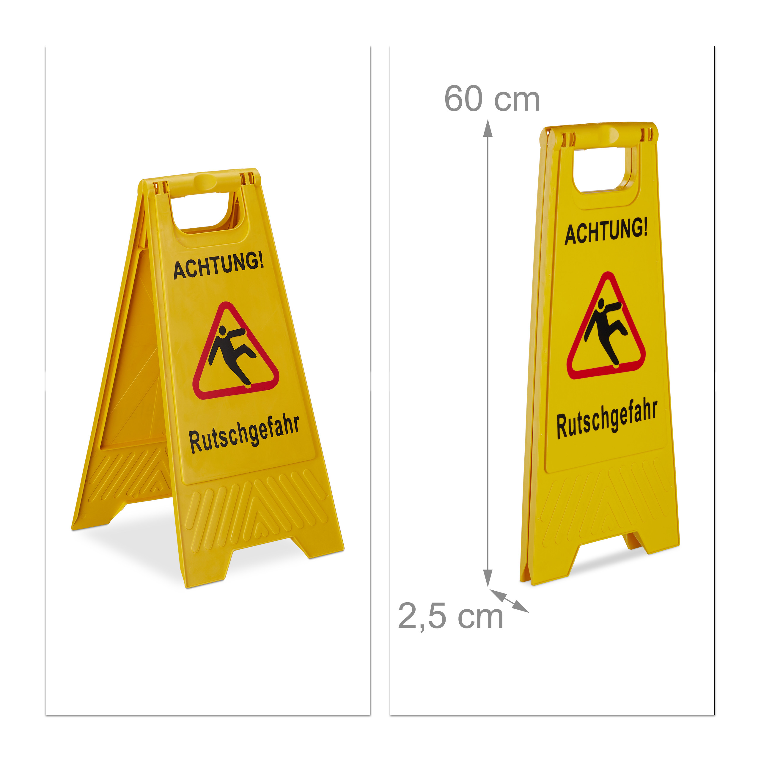 3x Cartello Avvertimento Anti-Scivolo, Pieghevole, Segnale di Pericolo di Scivolamento, con Descrizione, Giallo - 5