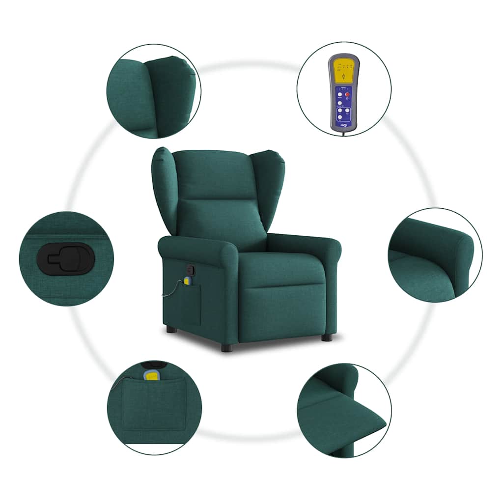 Fauteuil de massage | Fauteuil de relaxation | Chaise de relaxation inclinable Vert foncé Tissu CFW951181 - 8
