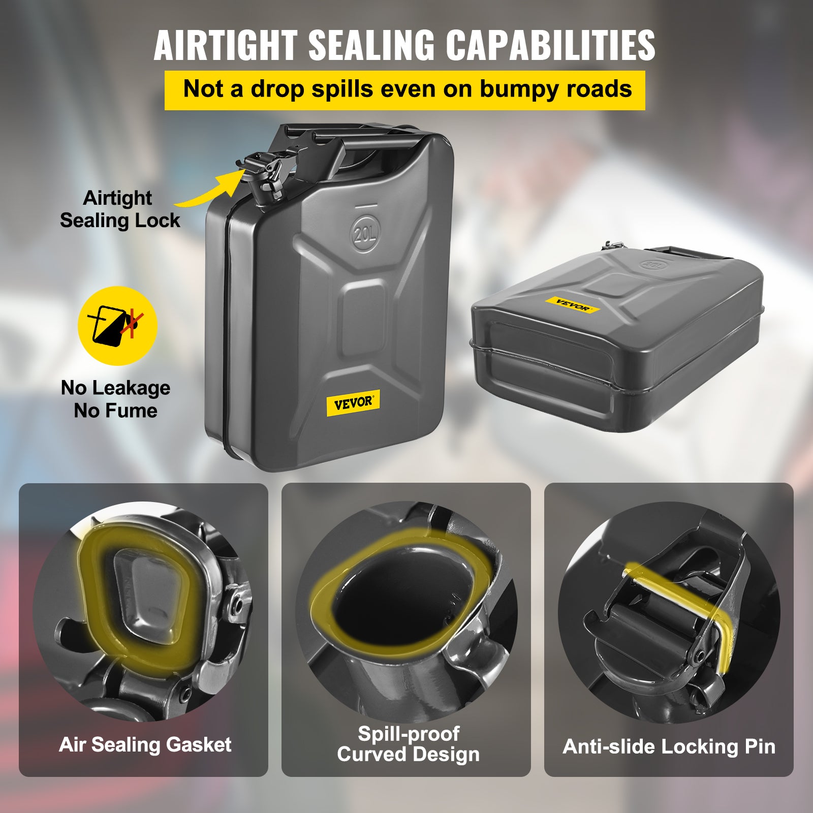 Bidon de Carburant Jerry,VEVOR Bidon de Carburant Portable de 5,3 Gallons / 20 L avec Système Bec Flexible,Réservoir Carburant en Acier Antirouille - 4
