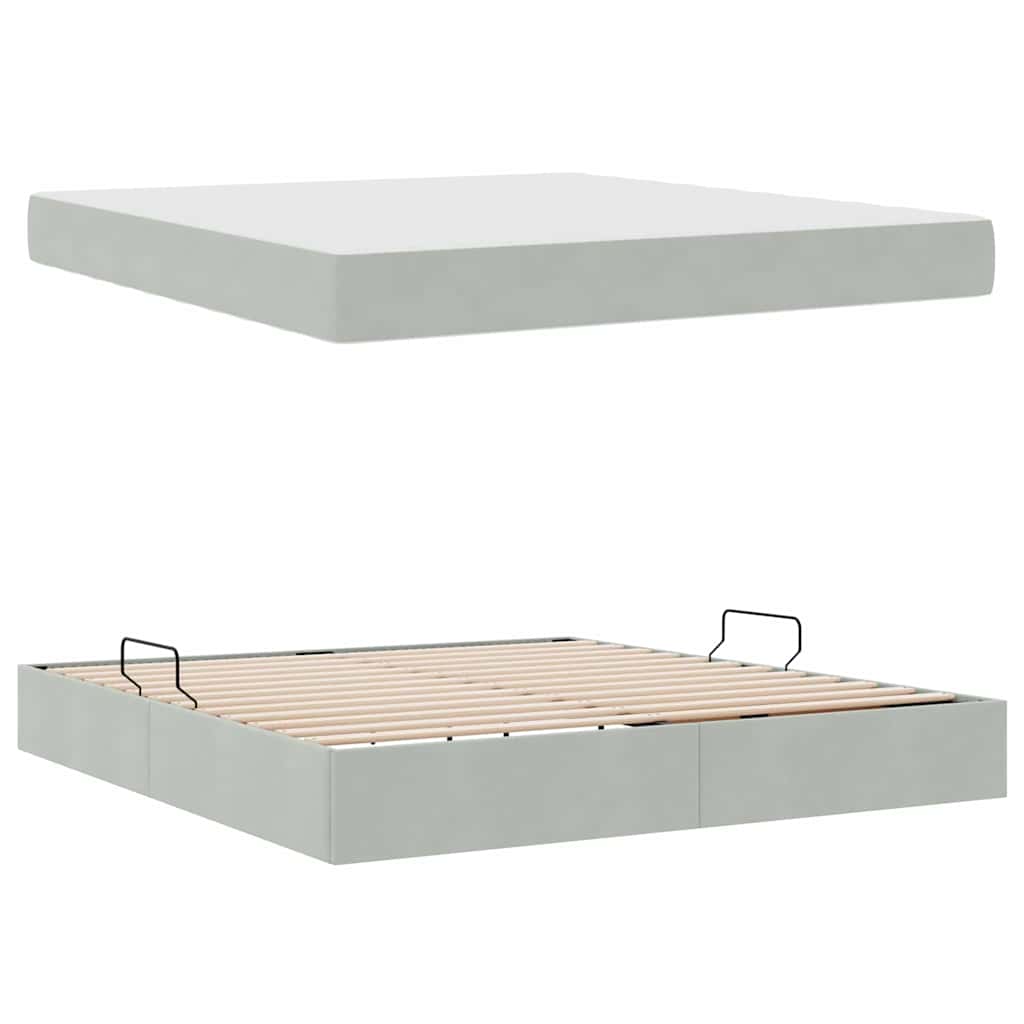 Lit avec rangement et matelas gris clair 160 x 200 cm velours - 8