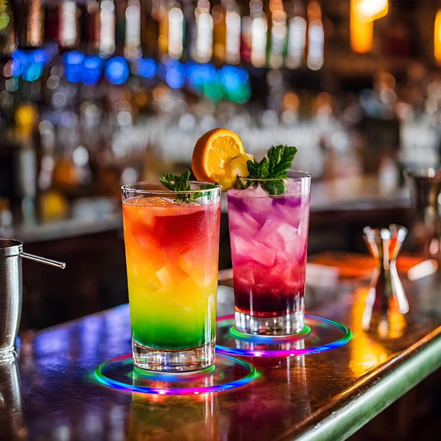 Lot de 7 Dessous de Verre LED Lumineux Coloré, Lumineux Batterie remplaçable 6 Couleurs - 3