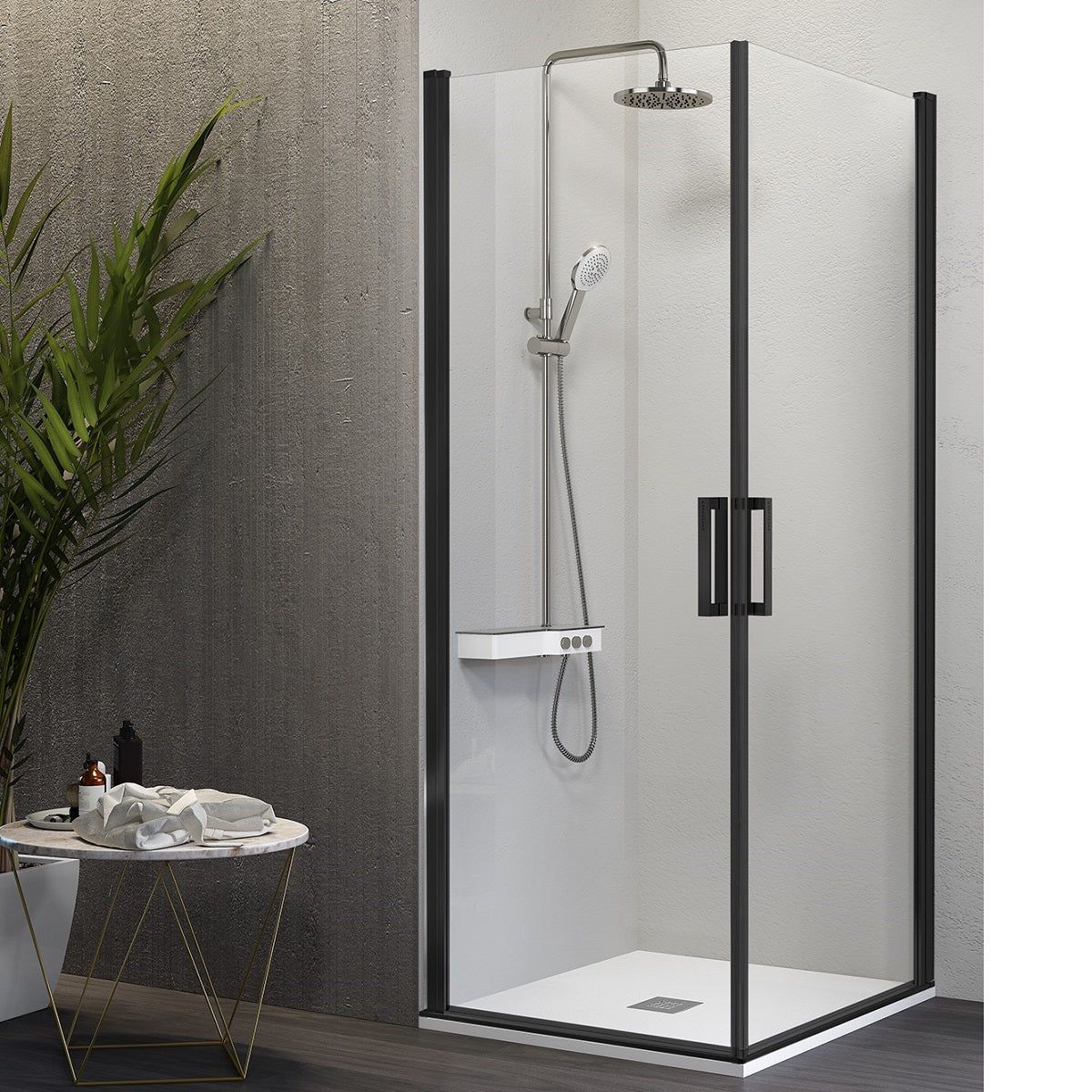 Cabine de Douche Angulaire 75x100CM H198 Verre Opaque Fixe+Saloon 2 Cabine de Douche Angulaire 75x100CM H198 Verre Opaque Fixe+Saloon 2