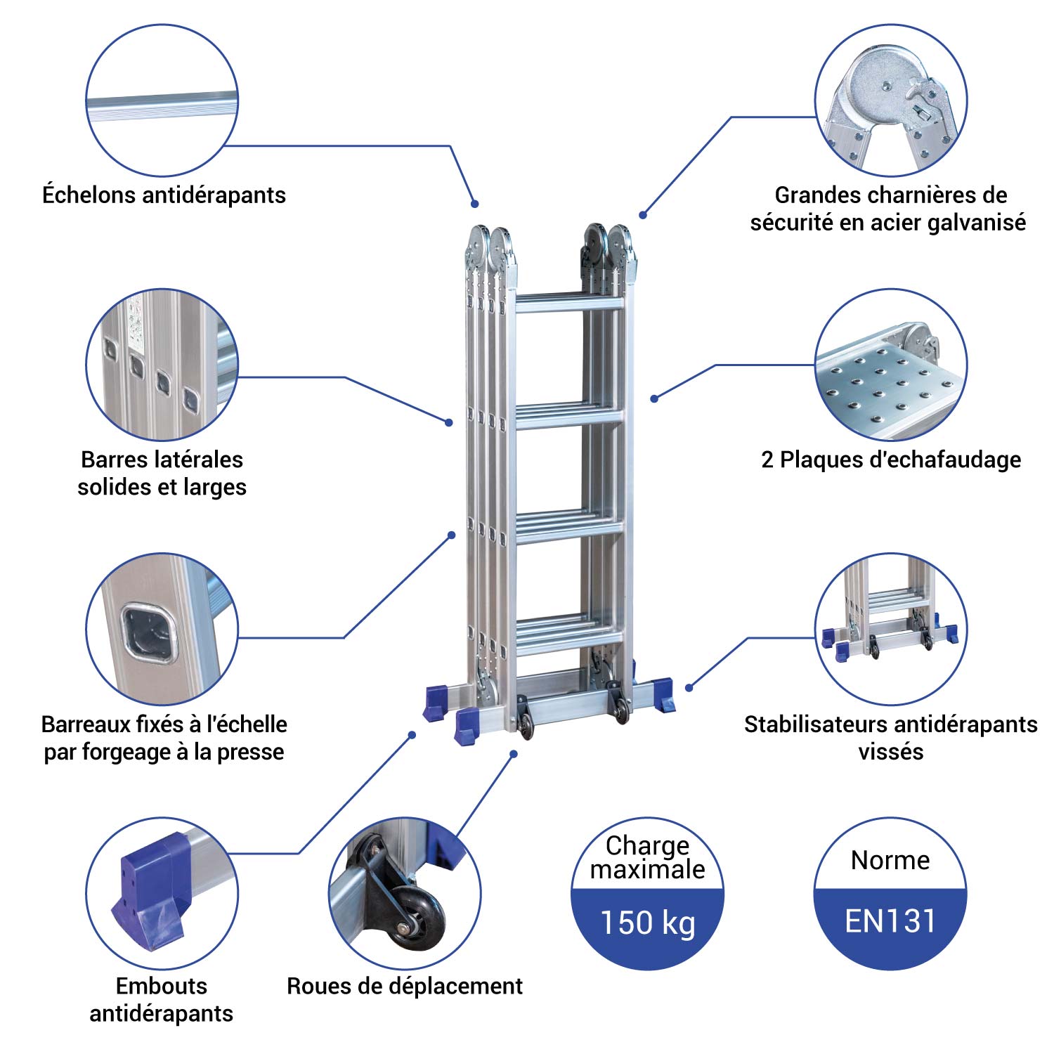 HOSTRÖM Echelle pliante articulée STAVALANCE 4x4 marches, echafaudage multifonction, escabeau, 2 plaques plateforme de travail, Garantie 5 ans - 4