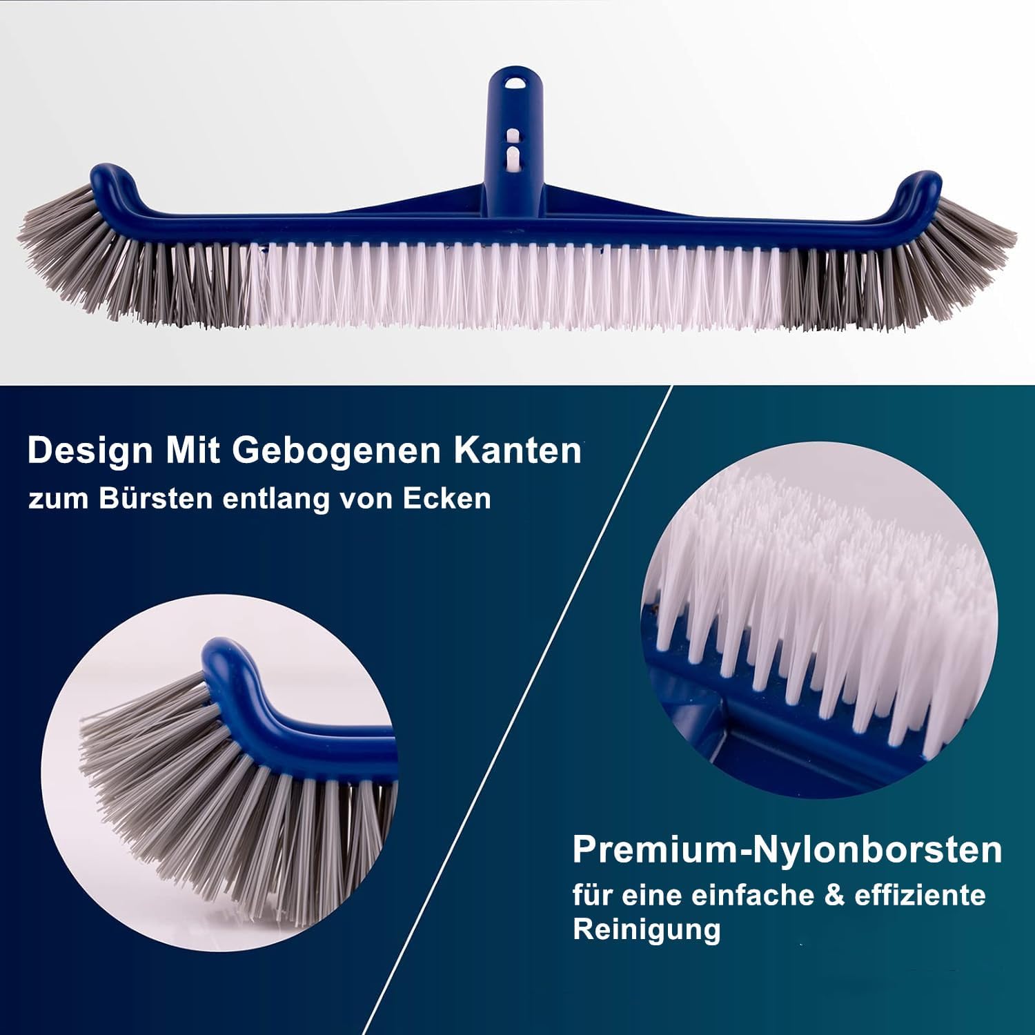 Cepillo de piscina de 17,5 pulgadas para limpiar paredes de piscina, cepillo de piscina premium con cerdas de nailon y clip EZ, cepillo de limpieza - 4