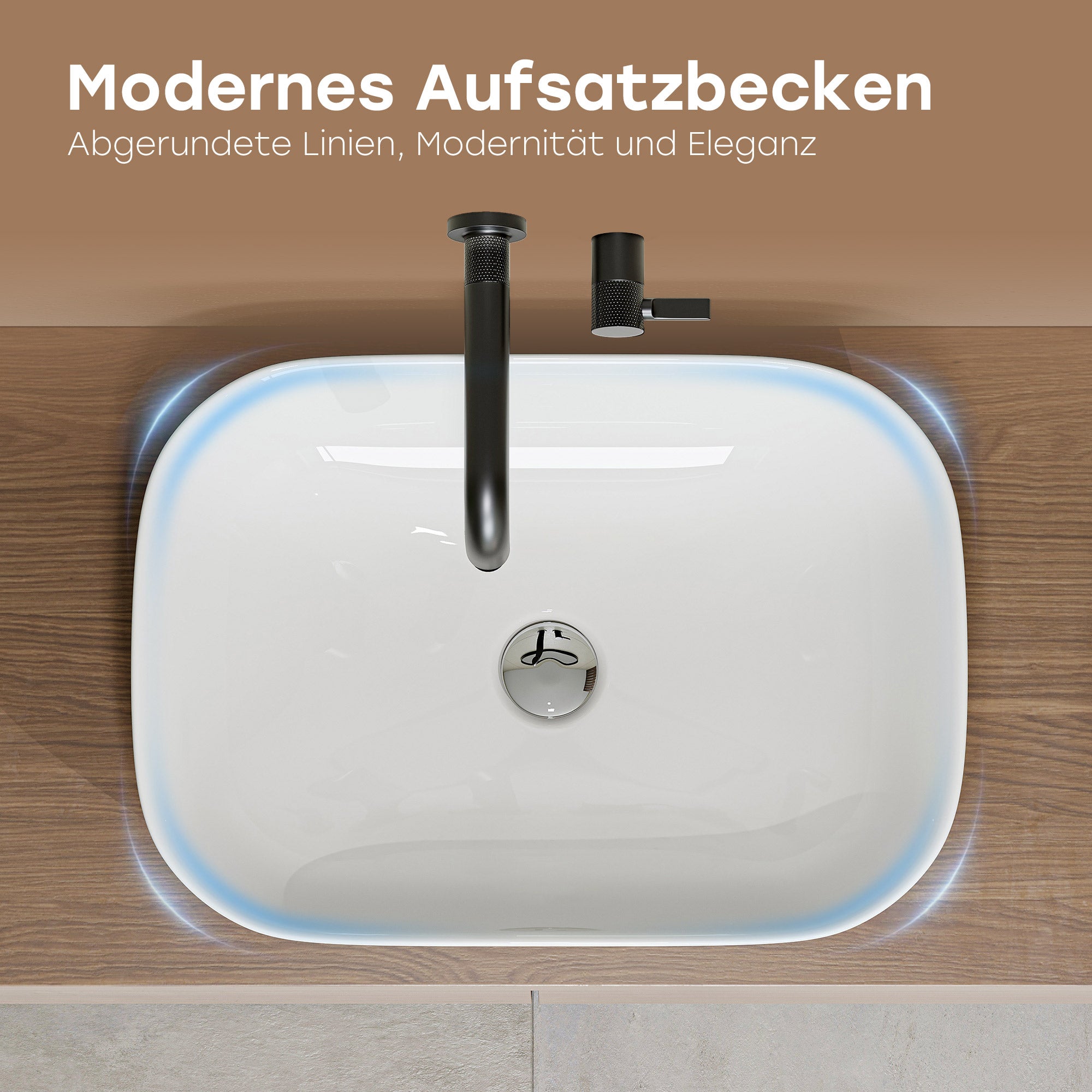 HOROW Lavabo ovale à poser, blanc, 46 x 33 x 13,5 cm, cuit au feu, résistant aux rayures, à écoulement rapide, sans trou de robinetterie ni trop-plei - 5