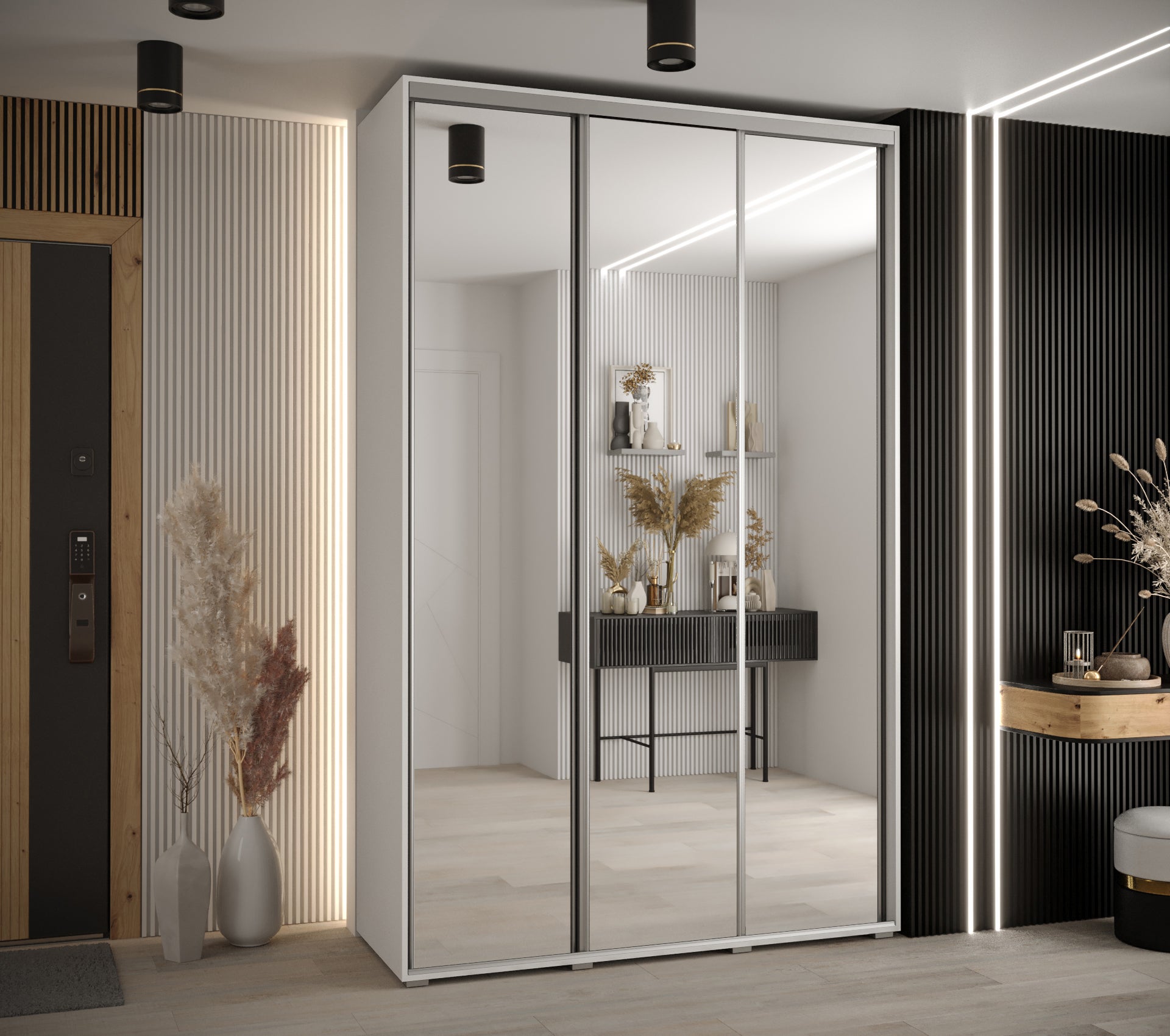 Szafa przesuwna z lustrem wysoka Davos 2 170 x 45 x 235,2 cm biały + biały + u. srebrny - Abiks Meble - 2