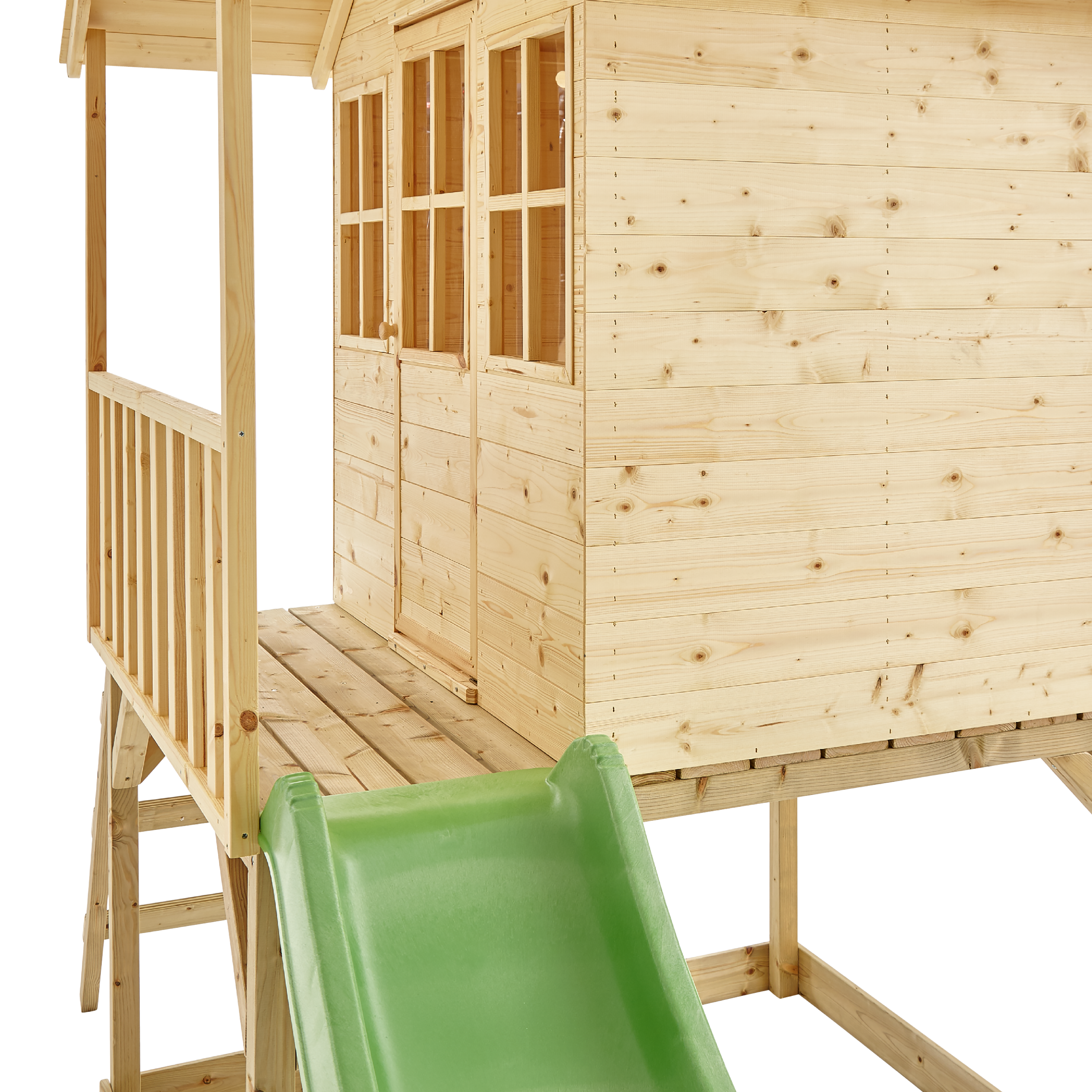 Maisonnette cabane sur pilotis en bois FSC® avec toboggan vert pomme COLLINE - 5