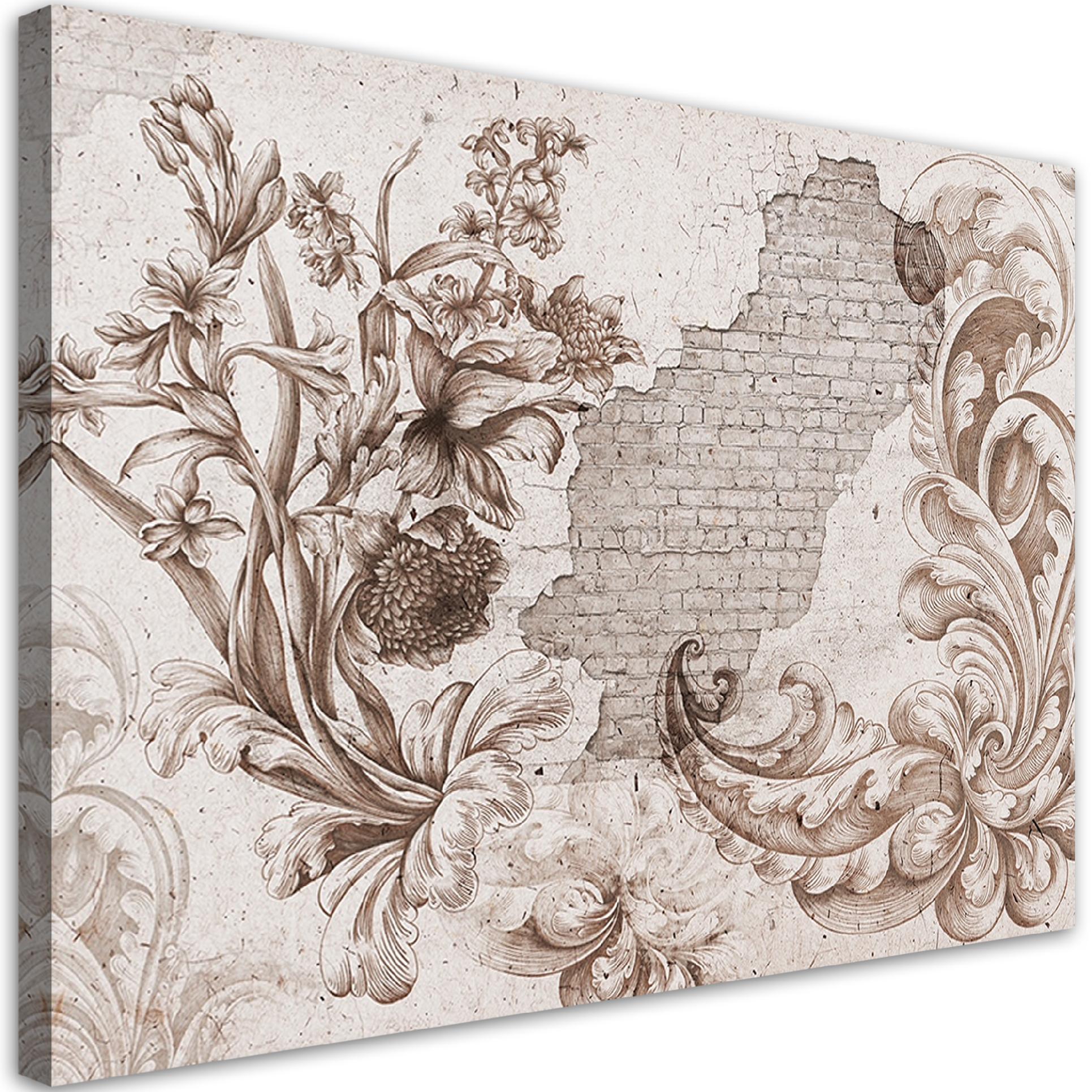 Obraz na płótnie, Fresk roślinny shabby chic 100x70